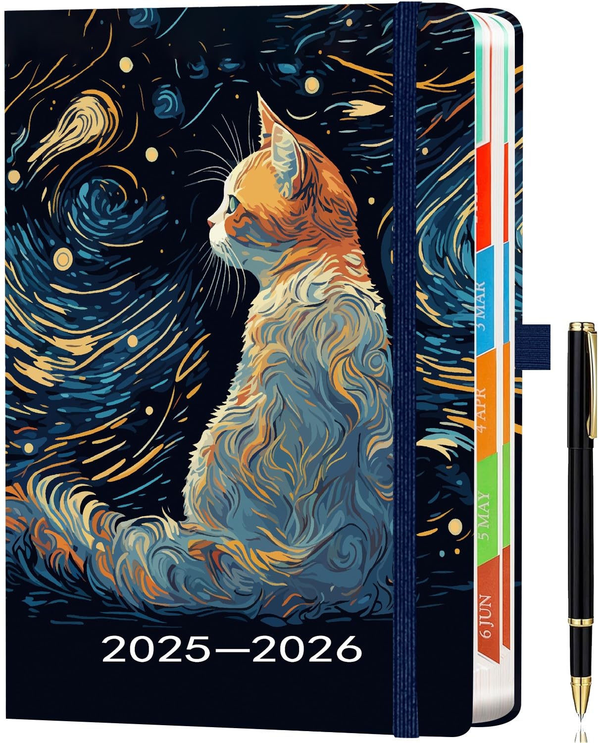 2025-2026 Cat Theme Academic Planner - A5 Daily & Monthly Mid-Year Planner (August 2025-July 2026) with Pen Set, Colorful Tabs, Inner Pocket - Perfect for Students, Teachers & Office Organization