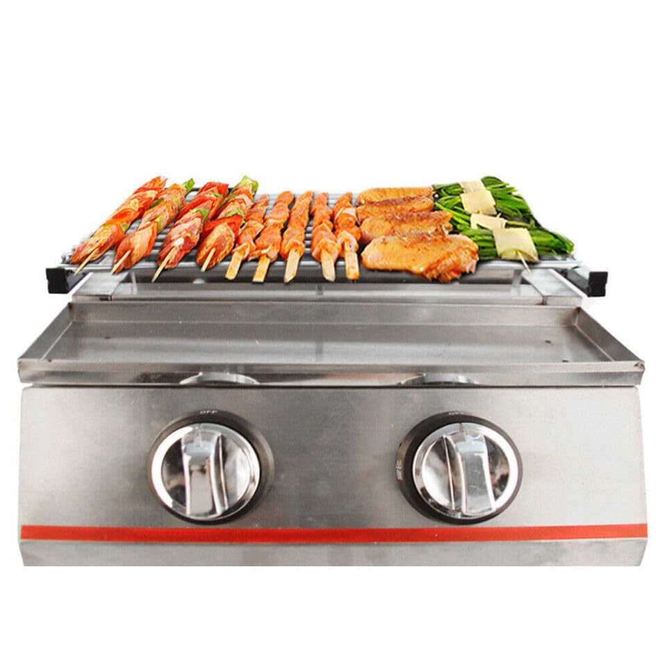 2 Burner Commercial Gas Grill - Smokeless Indoor & Outdoor BBQ Grill with Adjustable Height, LPG Propane Griddle & Removable Grill Net - Perfect for Camping, Picnics, Parties, Backyard Cookouts and Tailgating