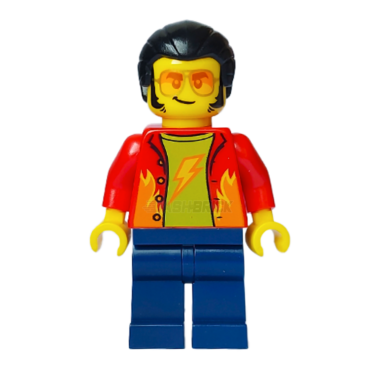 LEGO Minifigure - Male with Red Shirt, Dark Blue Legs, Black Ponytail & Sunglasses - Perfect for City Themed LEGO Sets, DIY Projects & Collectors