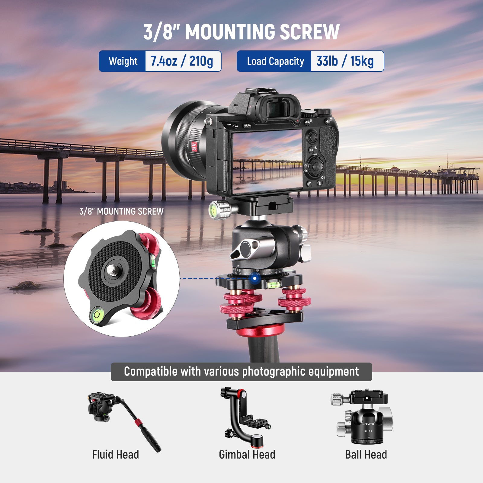 NEEWER LP64 Tripod Head Leveling Base - 360° Panoramic Camera Leveler for DSLR & Mirrorless Cameras | Perfect for Landscape, Architecture & Time-Lapse Photography