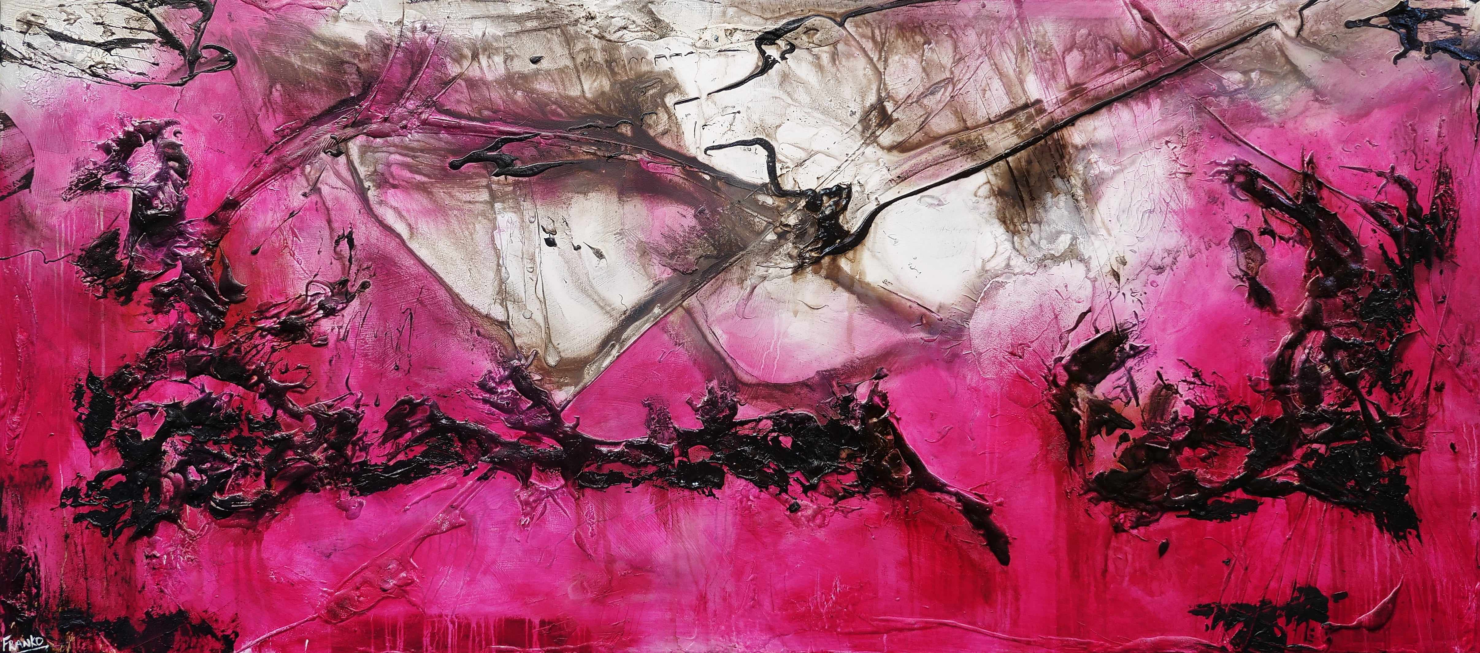 Rust Pink Abstract Textured Painting - 270cm x 120cm Large Wall Art for Living Room, Bedroom & Office Decor | Grunge Style Canvas Artwork