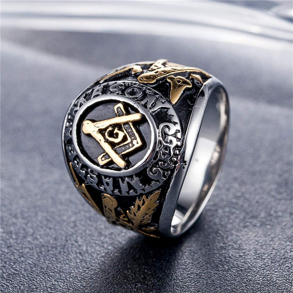 Mens Stainless Steel Masonic Ring - Vintage Freemason Jewelry for Men - Perfect for Gifts, Brotherhood & Secret Society Events
