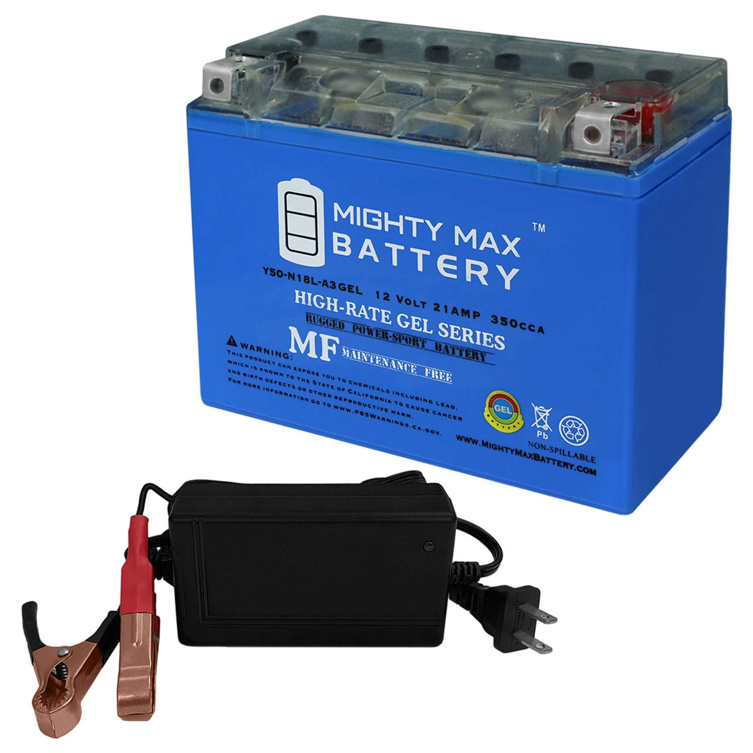 Mighty Max Y50-N18L-A3 12V GEL Replacement Battery for Fire Power Powersport C50-N18L-A3 with 4A Charger - Perfect for ATVs, Motorcycles & Power Sports Vehicles