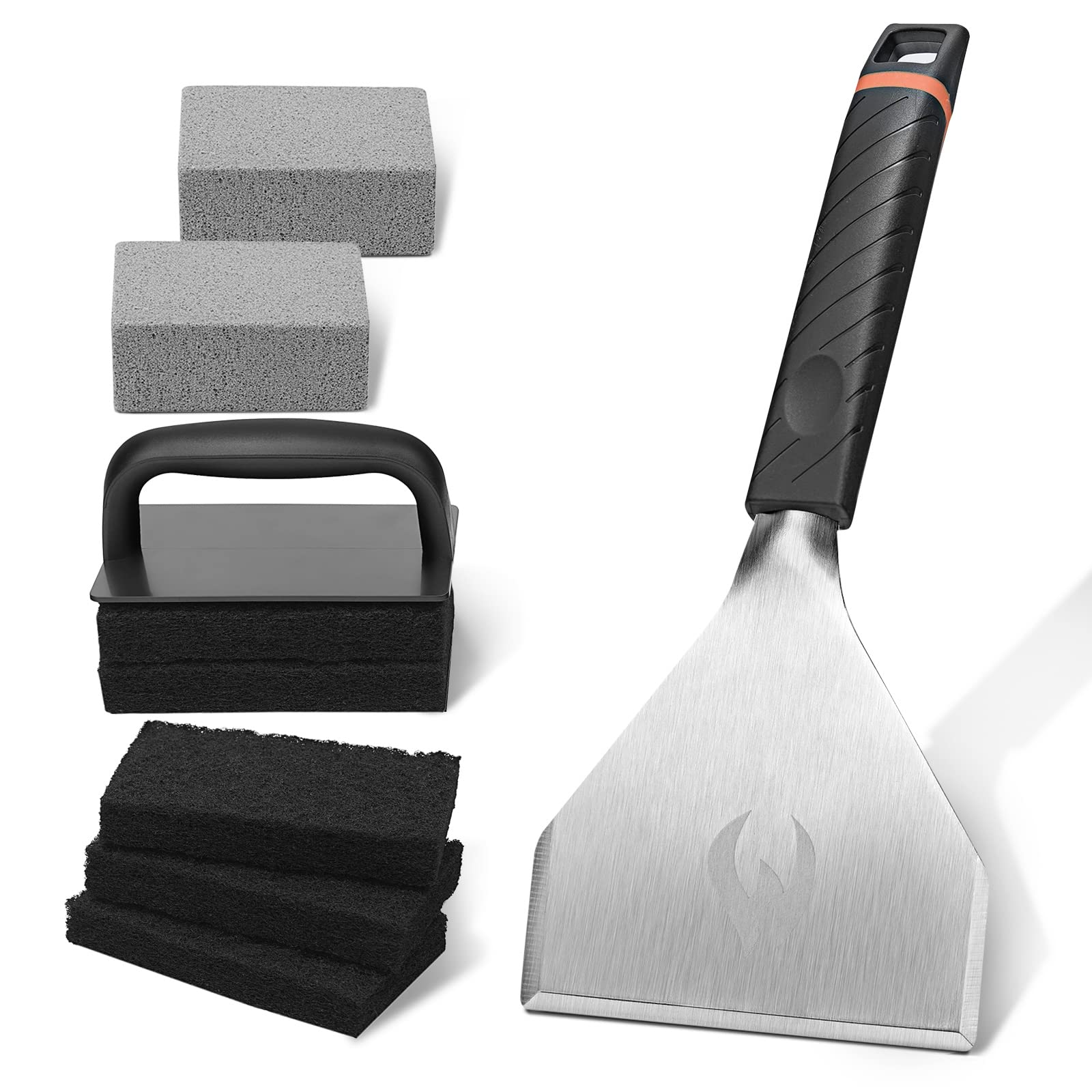 **HOMENOTE Professional Griddle Cleaning Kit for Blackstone - Heavy Duty Scraper, Bricks & Scouring Pads with Handle (9-Piece Set) - Perfect for Outdoor Grilling, Camping & Backyard BBQs**