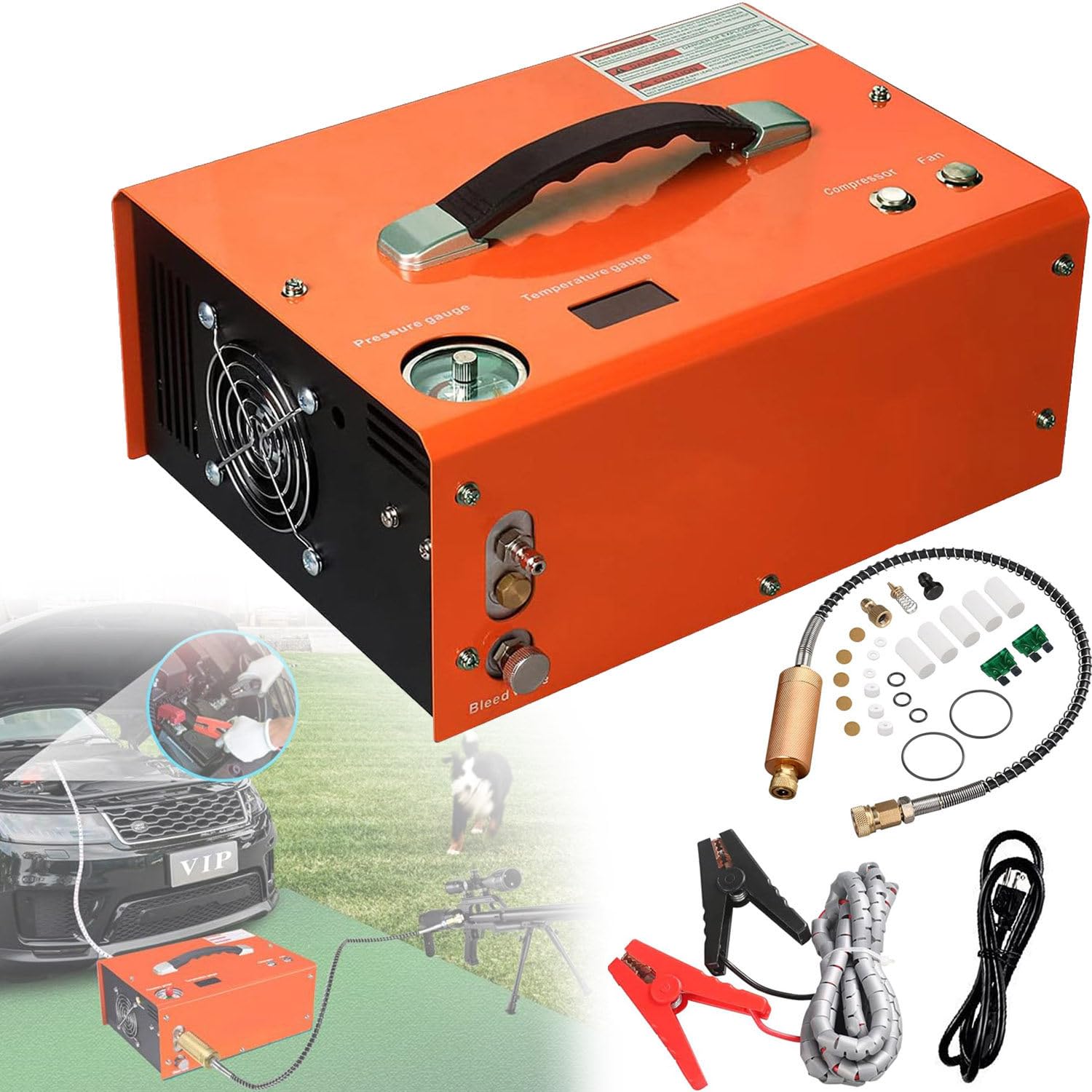 4500psi 310bar Auto Shut Off PCP Air Compressor - 12V & 110V/220V Dual Voltage Portable Pump for Paintball Tanks, PCP Airguns & Scuba Tanks - Perfect for Outdoor Sports, Hunting & Paintball Games