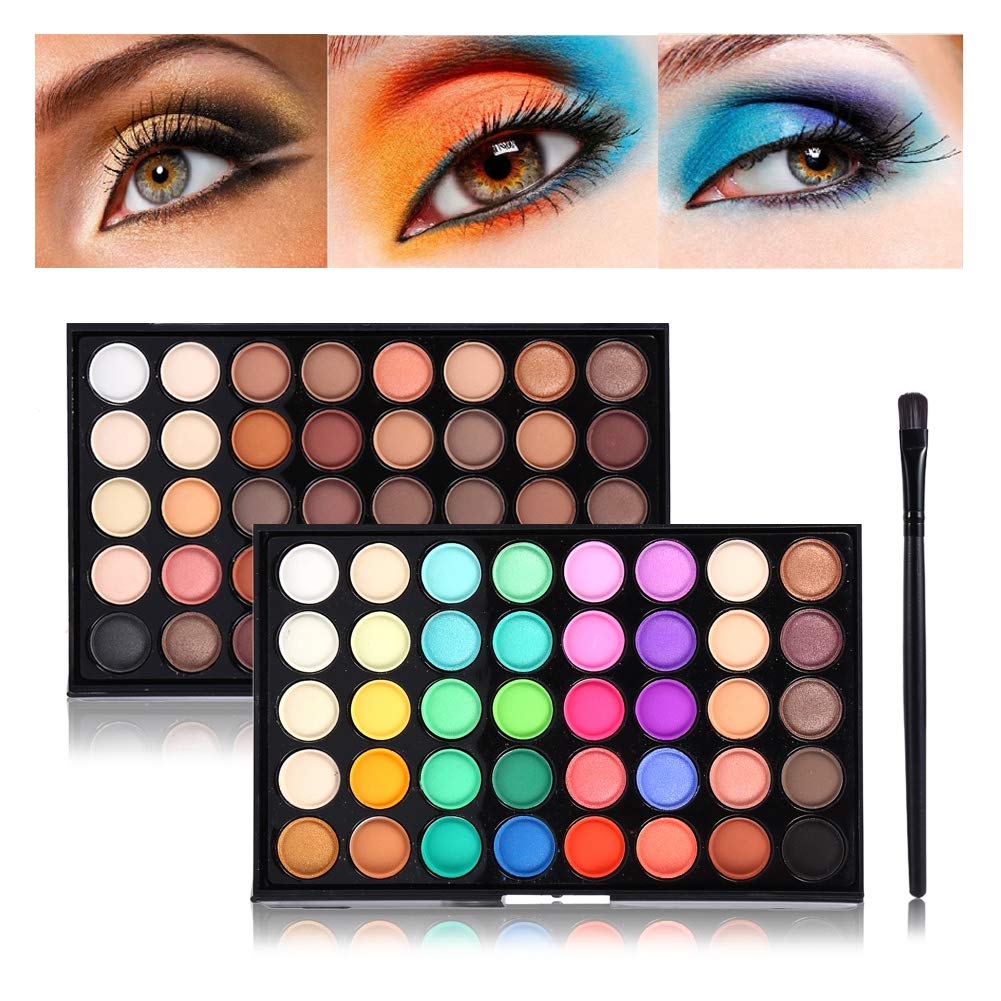 40-Color Matte Eyeshadow Palette with Brush - Long Lasting Shimmer Powder for Party & Daily Makeup