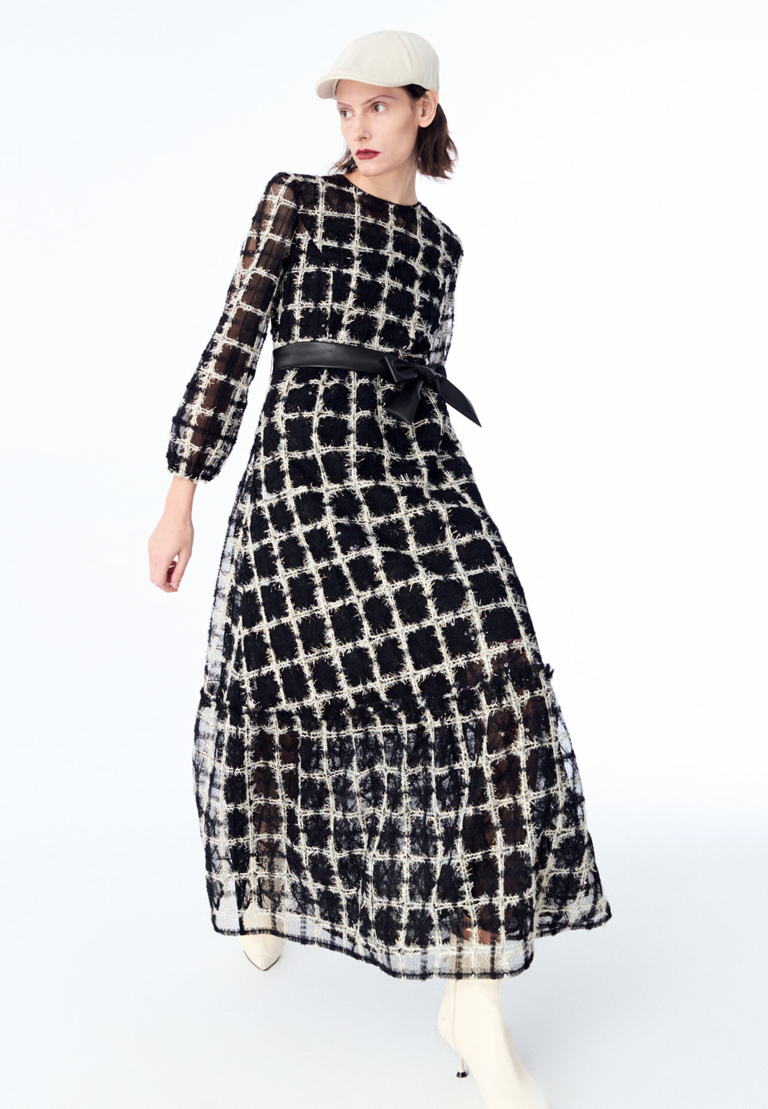 Elegant Black Lurex Mesh Maxi Dress for Women - Party, Evening & Special Occasions - Glamorous Sequin Long Dress for Night Out, Wedding Guest & Holiday Events