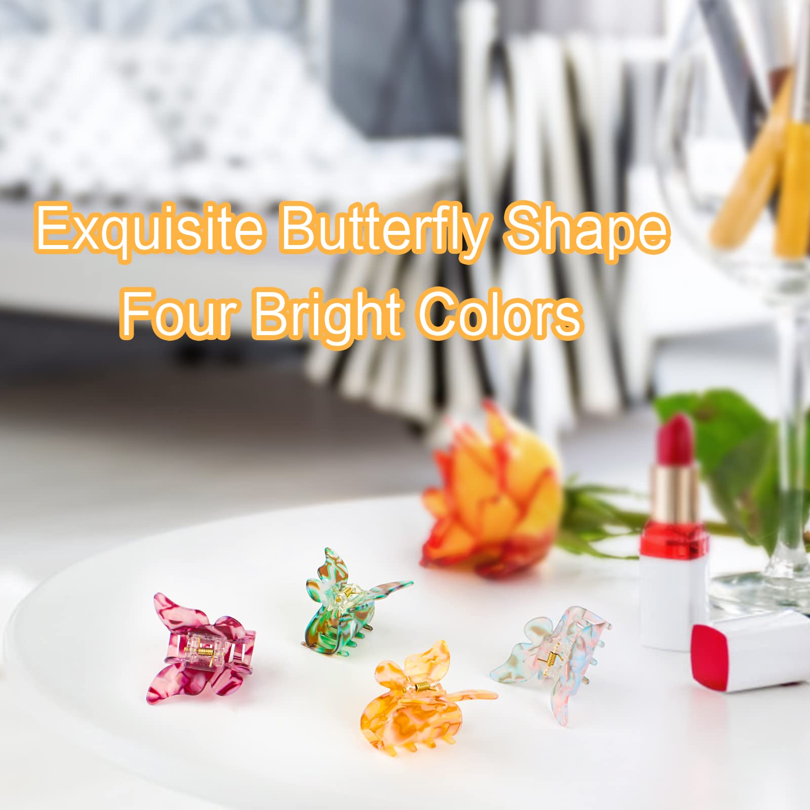 4 PCS Butterfly Hair Clips - Non-Slip Acrylic Hair Claws for Women & Girls - Strong Grip French Style Hair Accessories - Perfect for School, Work, and Everyday Hairstyles (Medium Size)