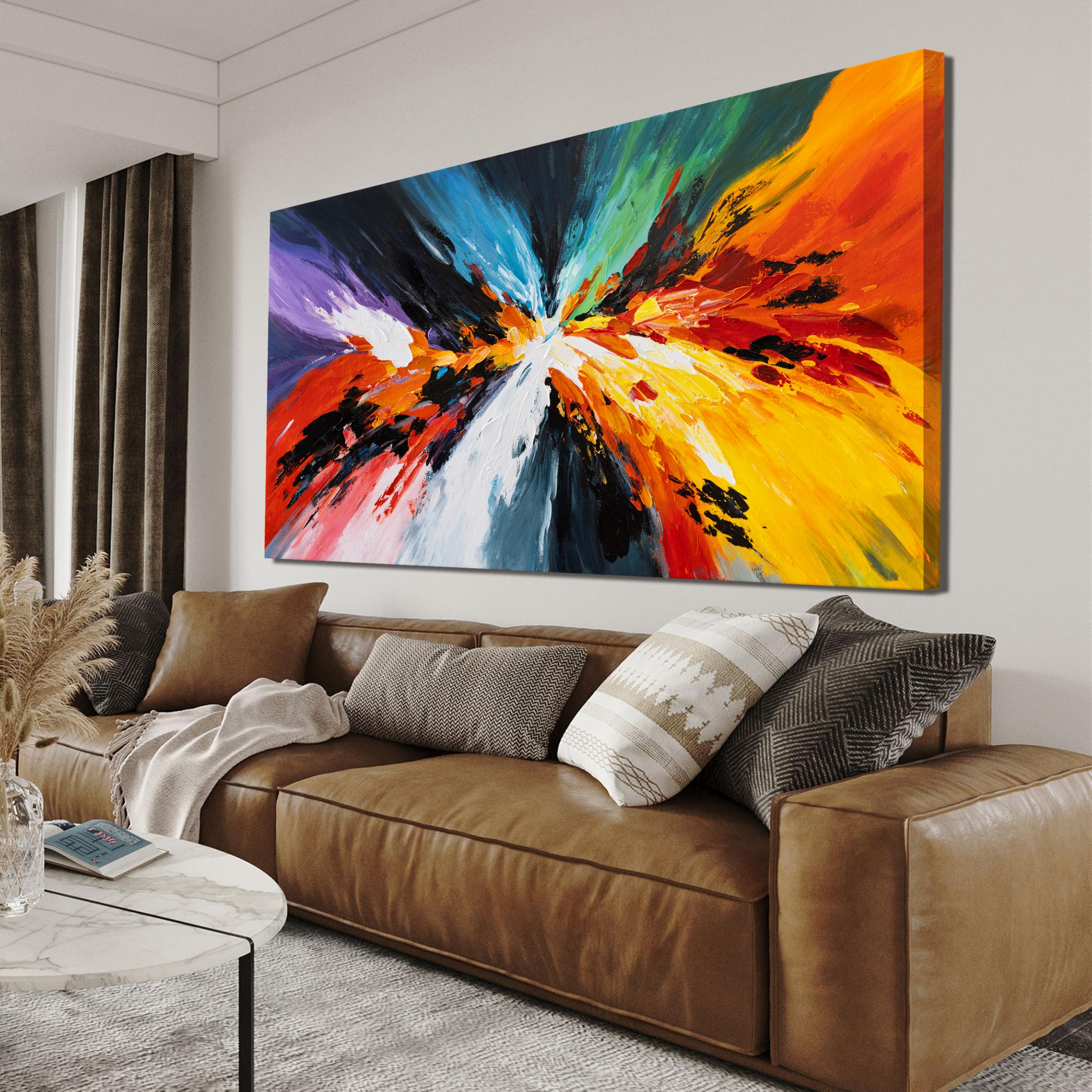 Modern Abstract Canvas Wall Art - Black & White Colorful Prints for Living Room, Bedroom, Office Decor - 24