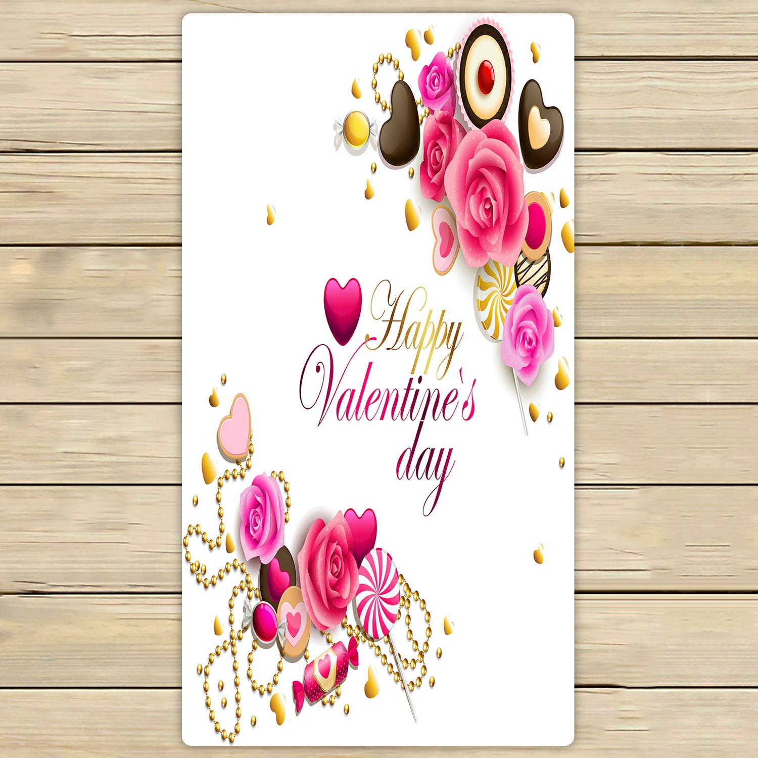 Pink and Gold Valentine's Day Beach Towel - Soft Bath & Shower Towel 30x56 Inch for Home, Spa, Travel and Romantic Getaways - Perfect for Beach, Pool, Vacation and Gift Giving