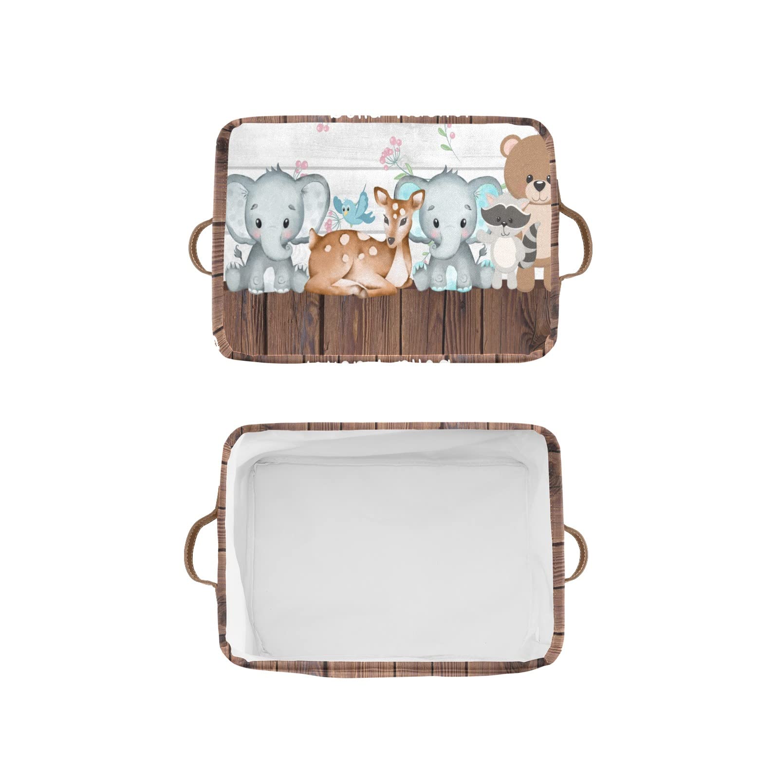 Personalized Wooden Cute Forest Animals Storage Bins - Durable Handle Toy Organizer Basket for Nursery, Wardrobe & Shelves (1 Pack) - Perfect for Kids' Room Decor & Clutter Organization