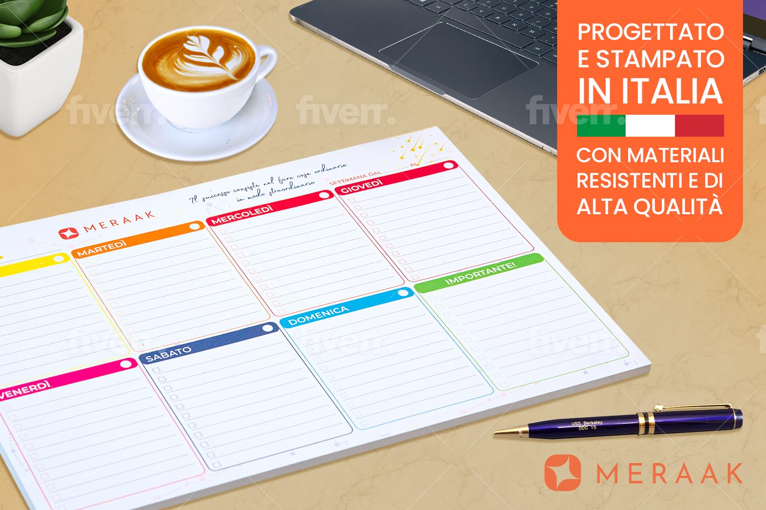 MERAAK Weekly Desk Planner A4, 50 Weeks in Italian - 2025 Sticky Desktop Calendar for Office, School & Home Organization | Perfect for Planning, Productivity & Time Management