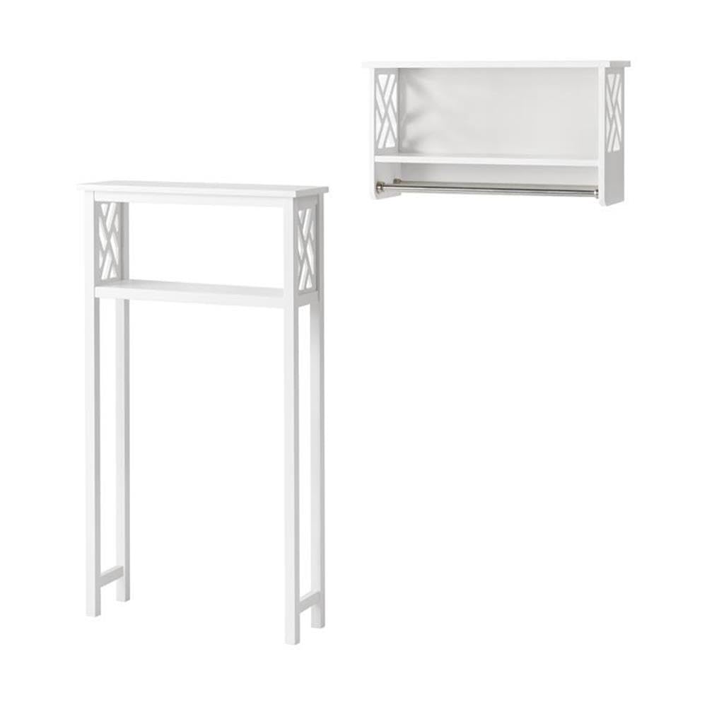 Alaterre Coventry Over Toilet Storage Shelf with 2 Towel Rods - White Wood Bathroom Organizer for Toiletries & Towels - Space Saving Open Shelf Design - Perfect for Small Bathrooms & Apartment Living