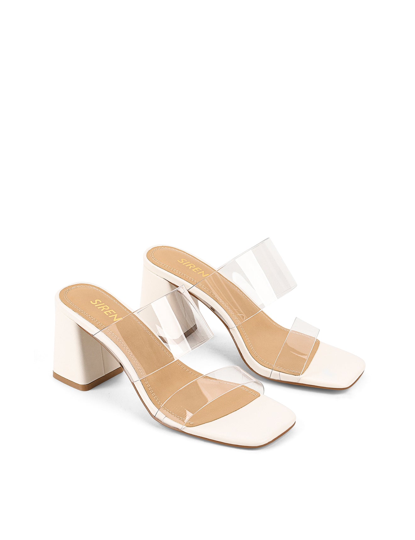 Strife Block Heel Mules for Women - Comfortable Chalk White Leather & Vinylite Slip-On Shoes | Perfect for Office, Party & Casual Outfits