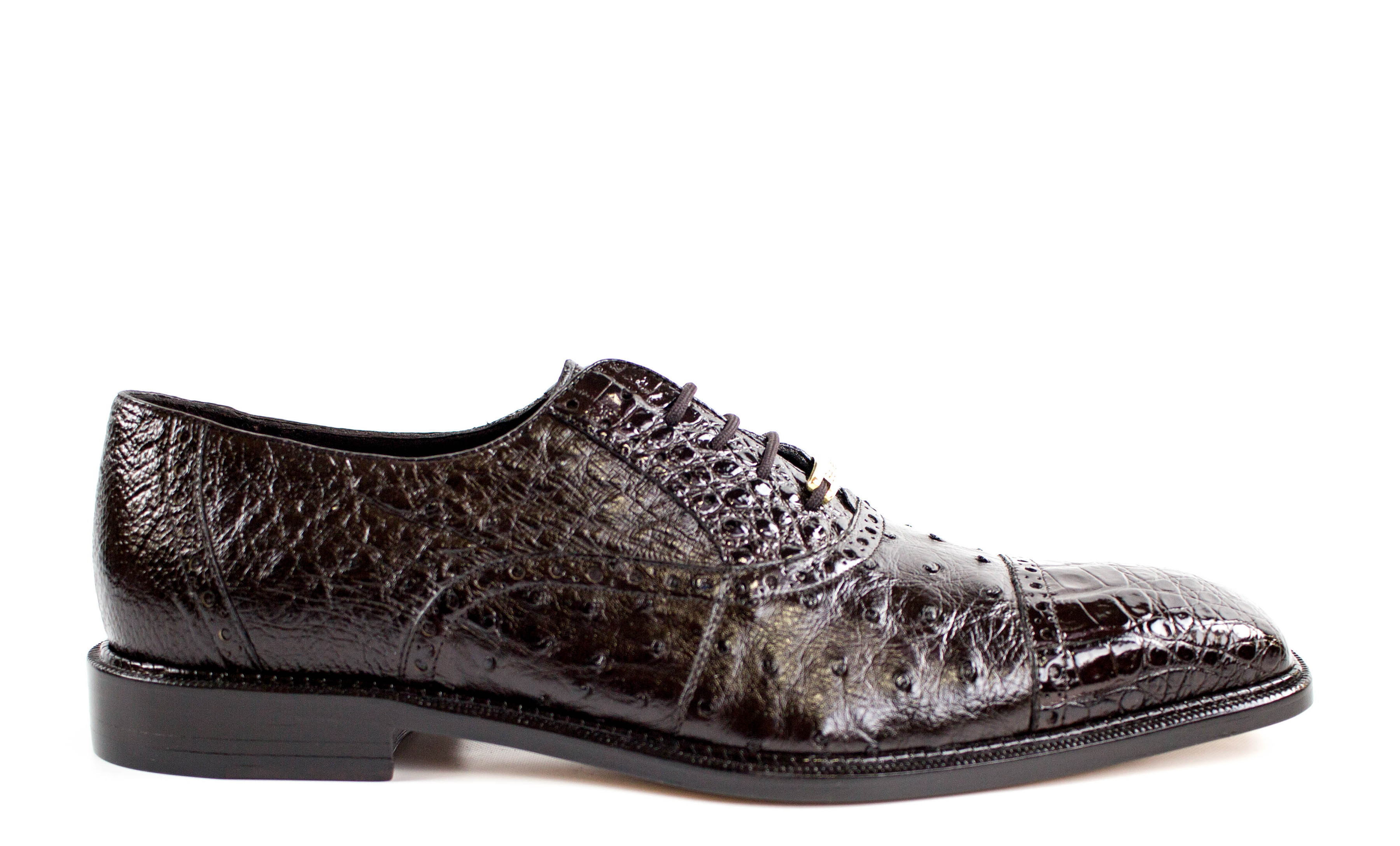 Belvedere Onesto II Genuine Ostrich & Crocodile Leather Dress Shoes for Men - Brown 1419 - Perfect for Business, Weddings & Formal Occasions