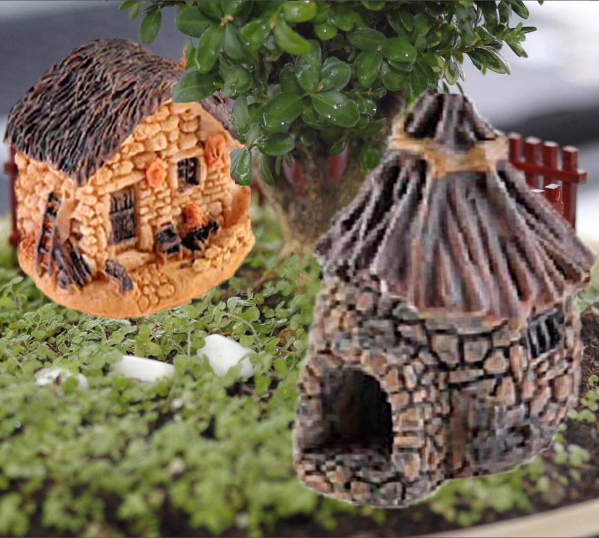 8pcs Miniature Fairy Garden Houses - Resin Mini House Figurines for DIY Micro Landscape, Bonsai, Succulent Planting, Terrariums & Flower Pots | Perfect for Fairy Gardens, Home Decor & Tabletop Displays
