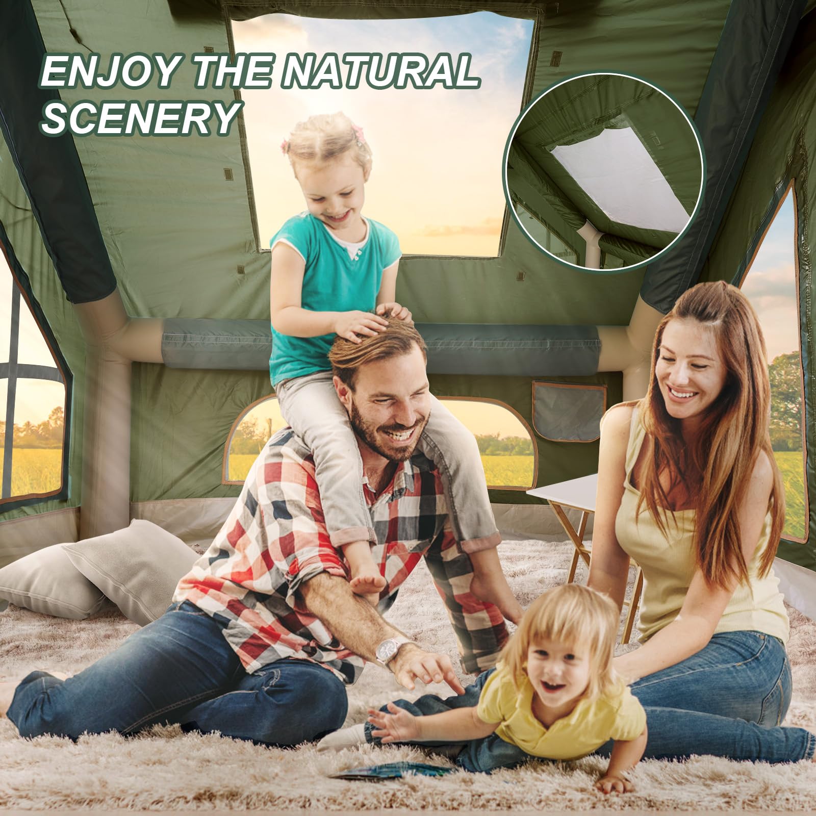 **Inflatable Camping Tent with Pump & Stove Jack – 4-6 Person Waterproof Air Tent for Outdoor Adventures – Easy Setup for Family Camping, Hiking & Backpacking**