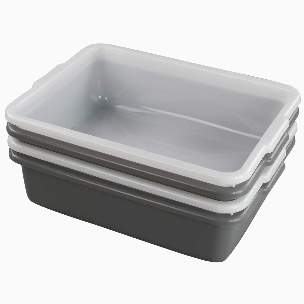 Teyyvn Plastic Bus/Utility Box Set of 4 - Heavy Duty Commercial Wash Basin Tote for Cleaning, Storage & Organization - Perfect for Restaurants, Schools & Janitorial Use