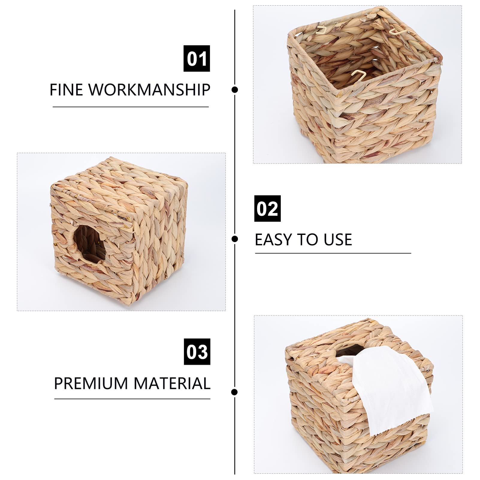 Eco-Friendly Square Seagrass Tissue Box Cover - Handwoven Paper Napkin Dispenser for Bathroom Vanity & Countertop Decor (Light Yellow) | Perfect for Coastal, Farmhouse & Boho Home Decor Styles