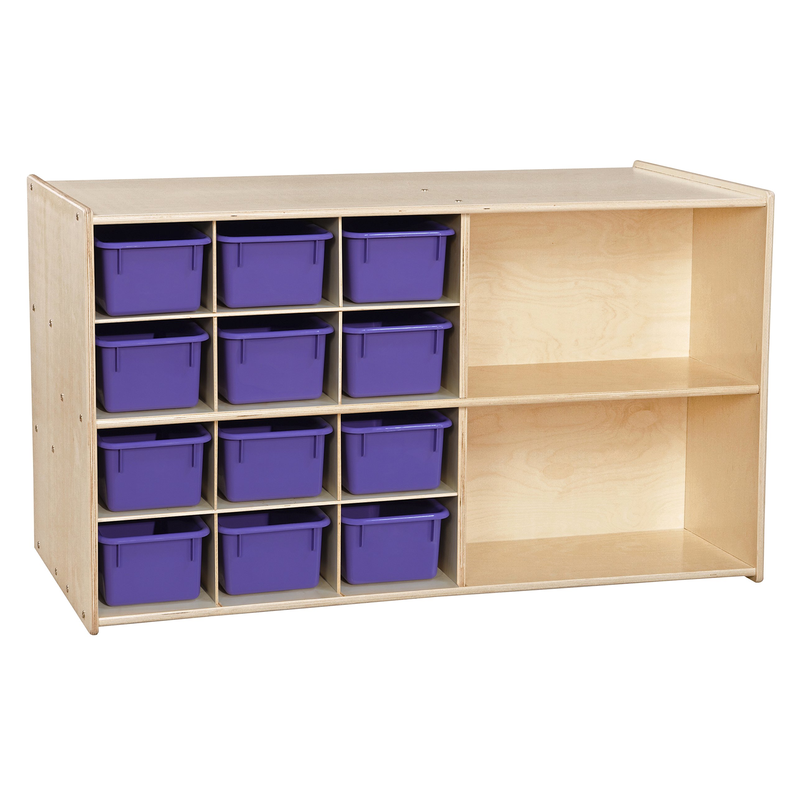 Contender Multi Storage Island Unit with 12 Cubbies & 3 Shelves - Natural Wood Organizer for Books, Art Supplies, Craft Storage | Kids Room, Classroom & Home Office Organization Solution