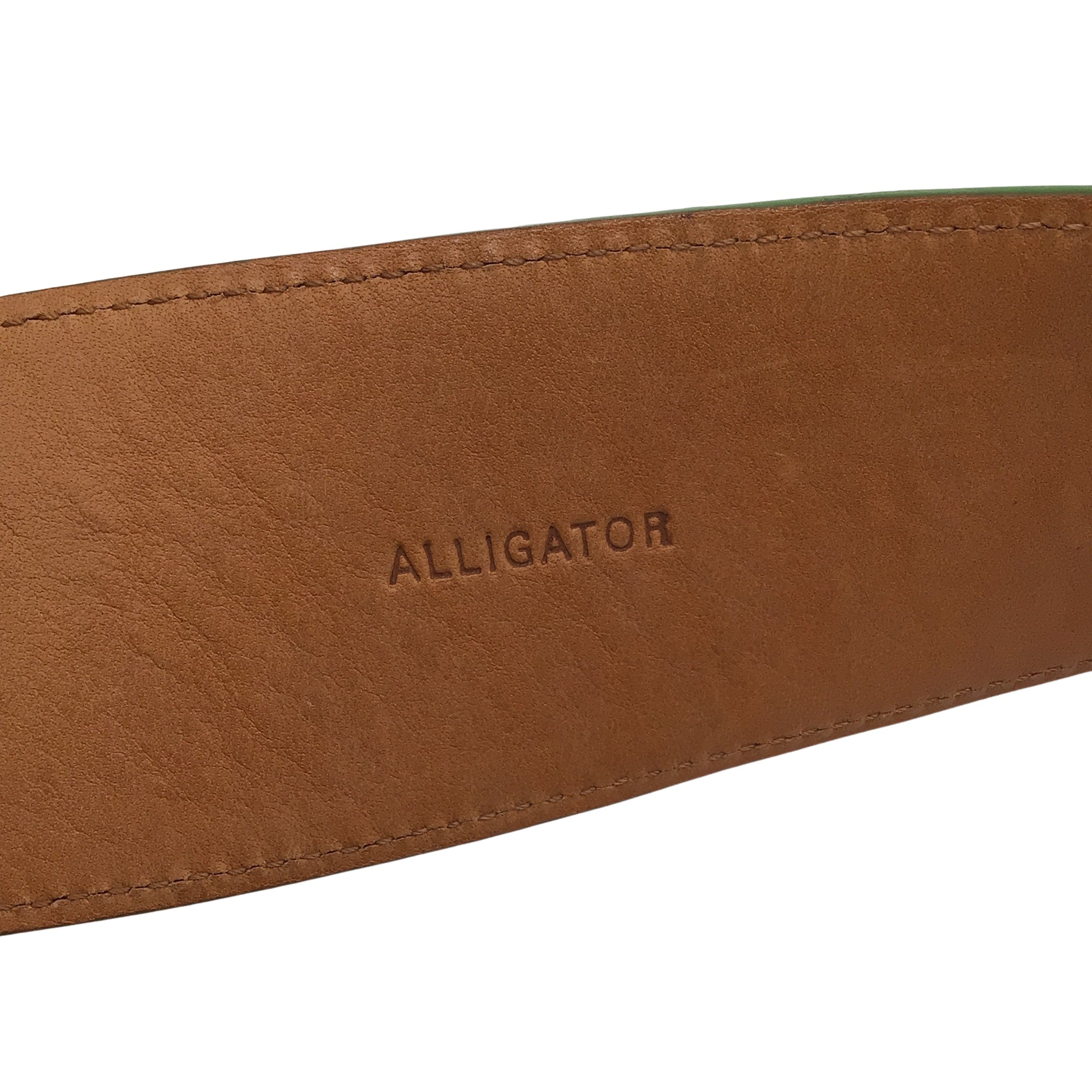 Ralph Lauren Genuine Alligator Skin Leather Belt with Silver Lock Charm - Green & Silver for Men's Fashion & Formal Wear