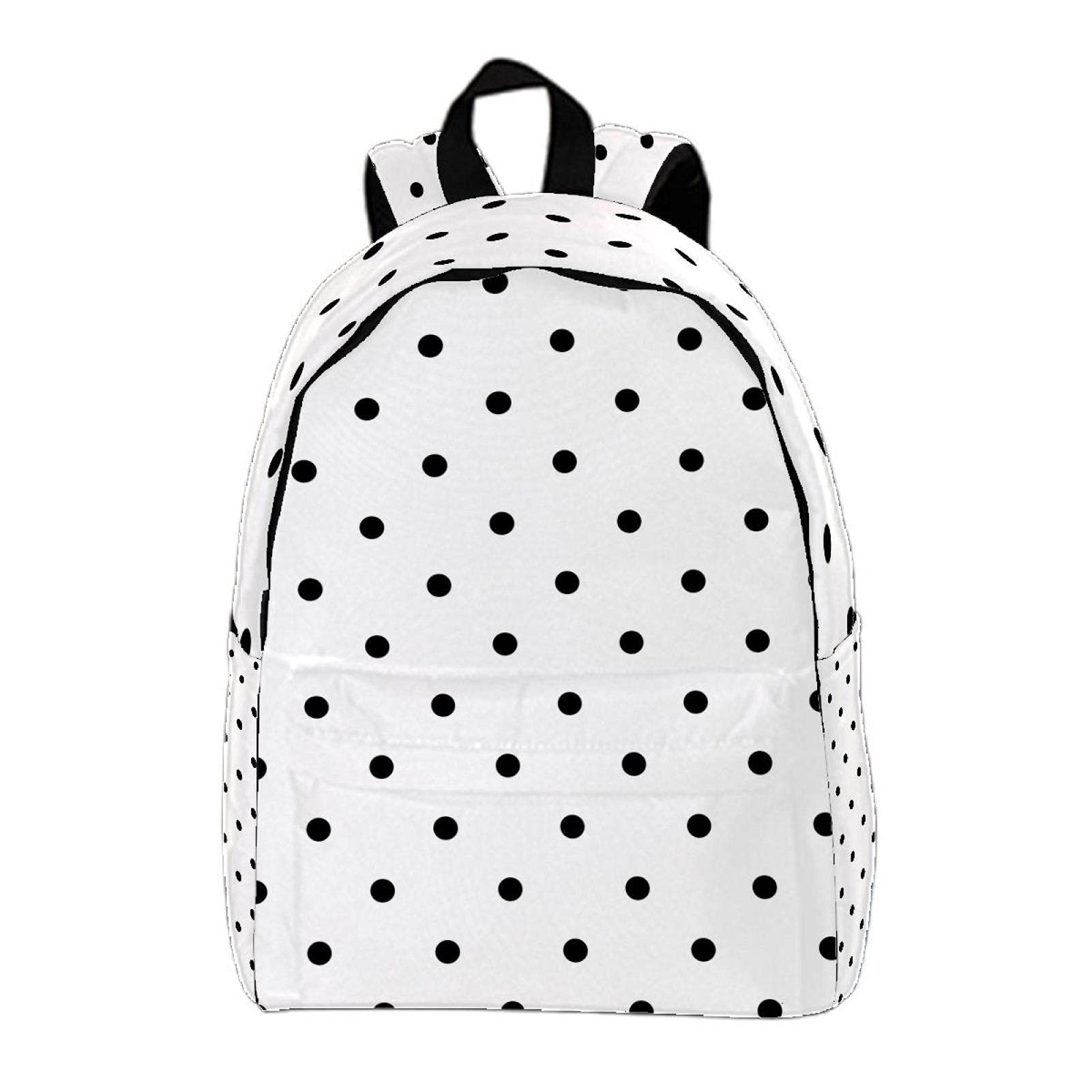 Polka Dot Backpack for Travel, School & Hiking - 15x11.5x6 Inch Laptop Backpack (White & Black) - Perfect for Students, Commuters & Outdoor Adventures