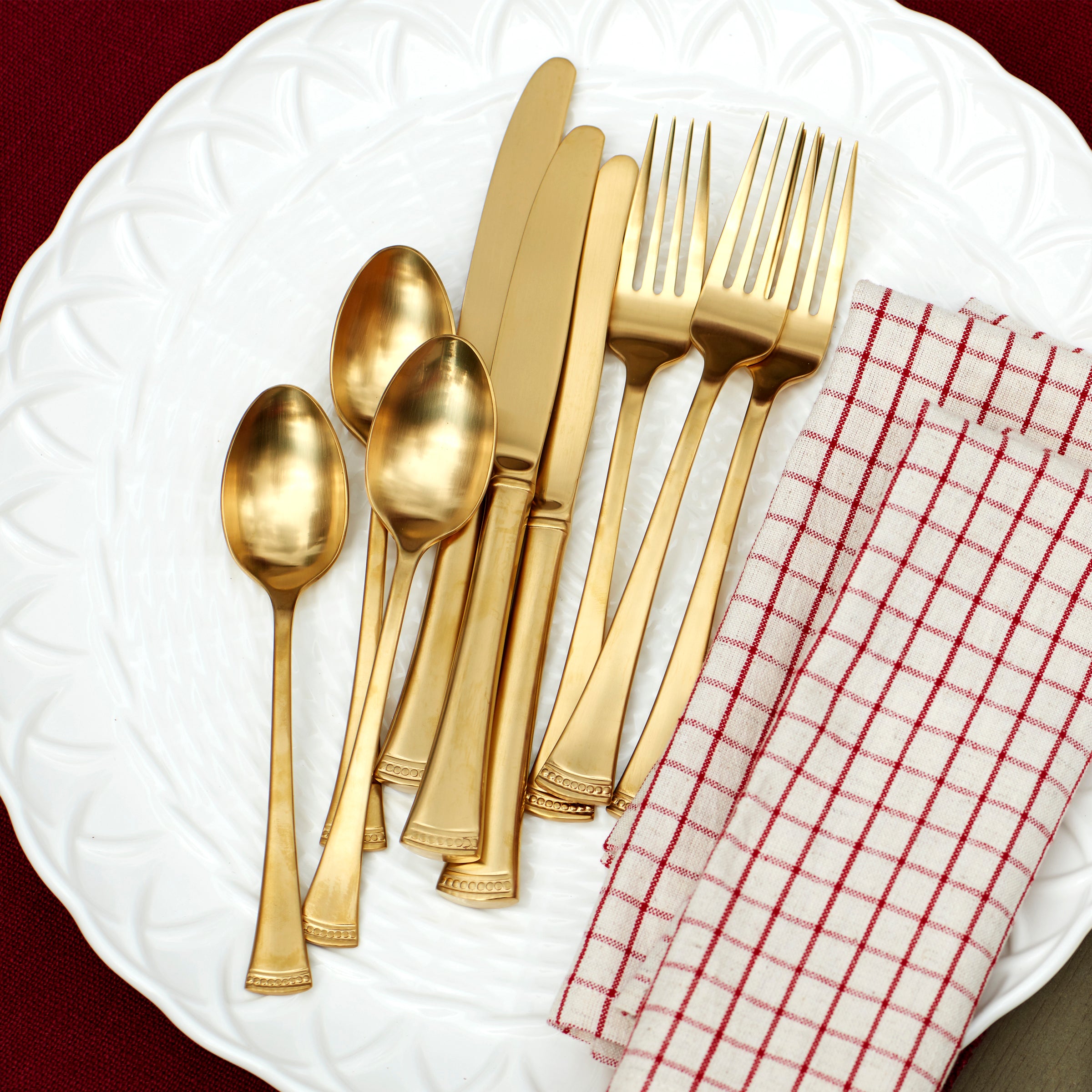 Portola Gold Satin 60-Piece Flatware Set - Elegant Stainless Steel Cutlery for Dinner Parties, Weddings & Formal Dining
