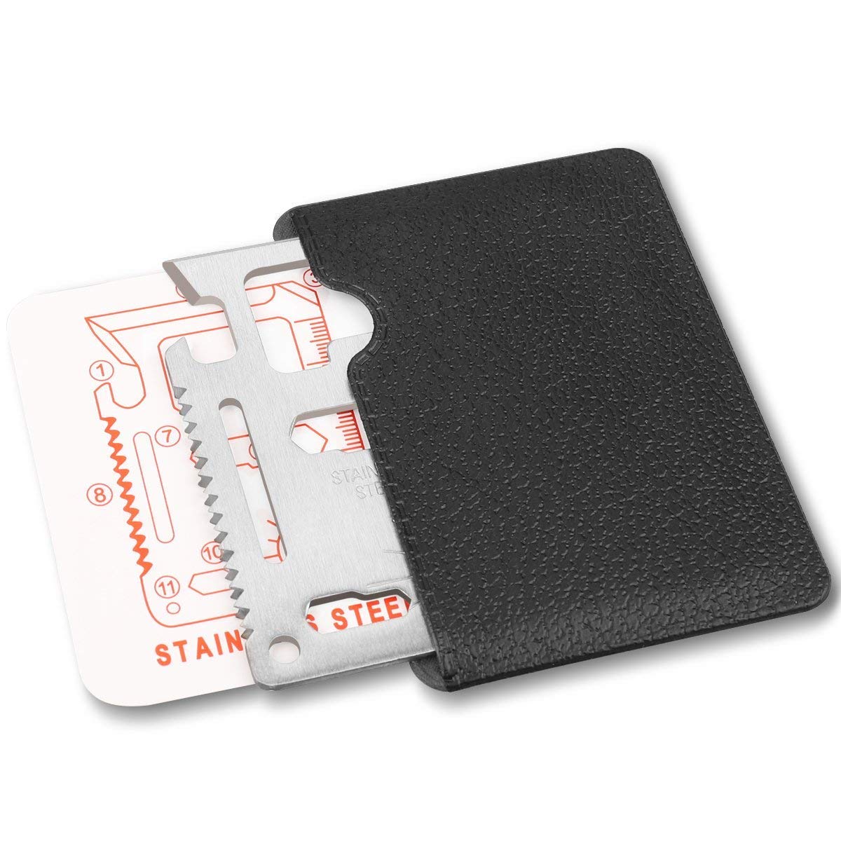 JUDEE 11-in-1 Stainless Steel Credit Card Survival Tool - Multipurpose Bottle Opener, Wallet-Sized Pocket Multitool for Camping, Hiking & Everyday Carry (EDC)