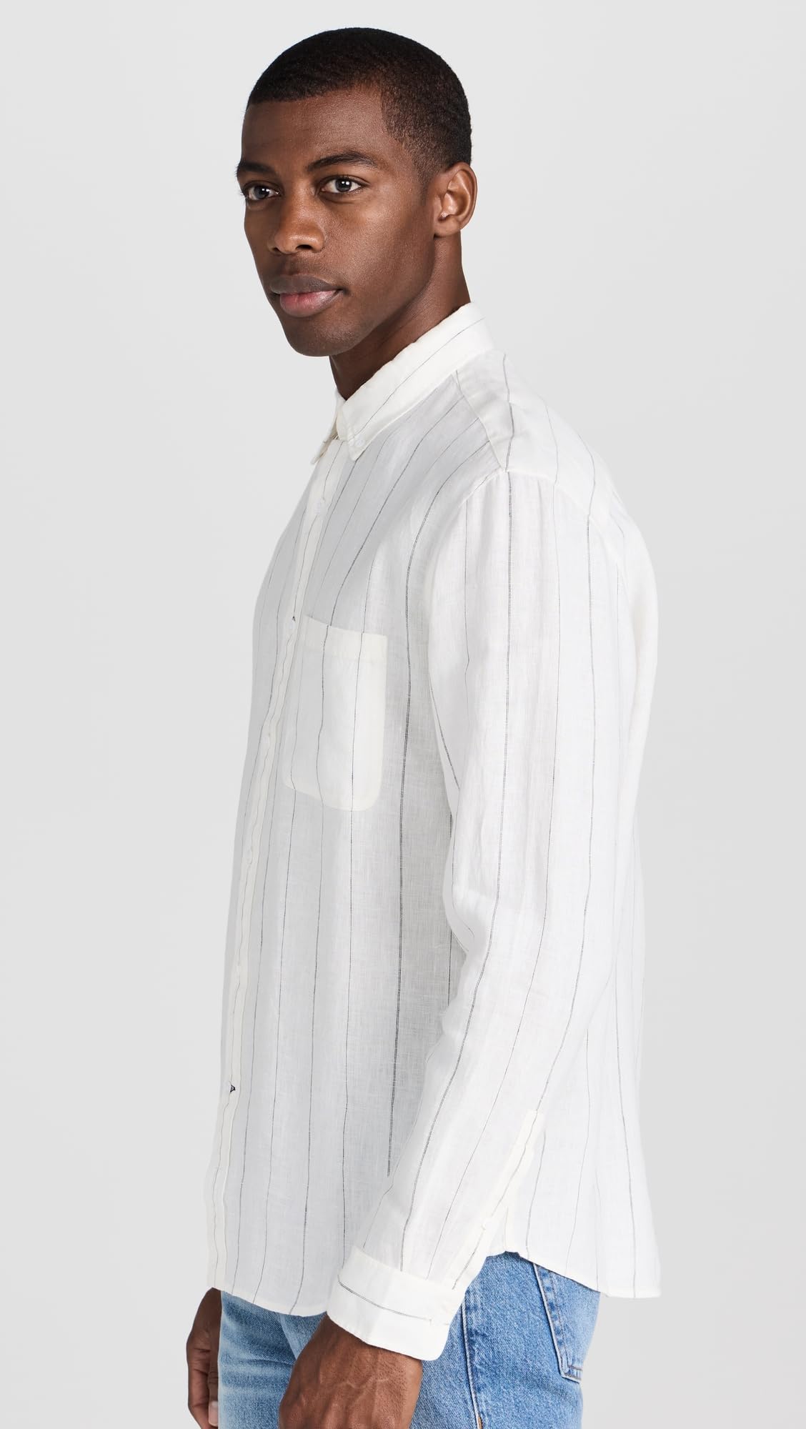 Club Monaco Men's Wide Stripe Linen Shirt - Breathable Summer Casual Button Down for Beach, Office & Outdoor Activities