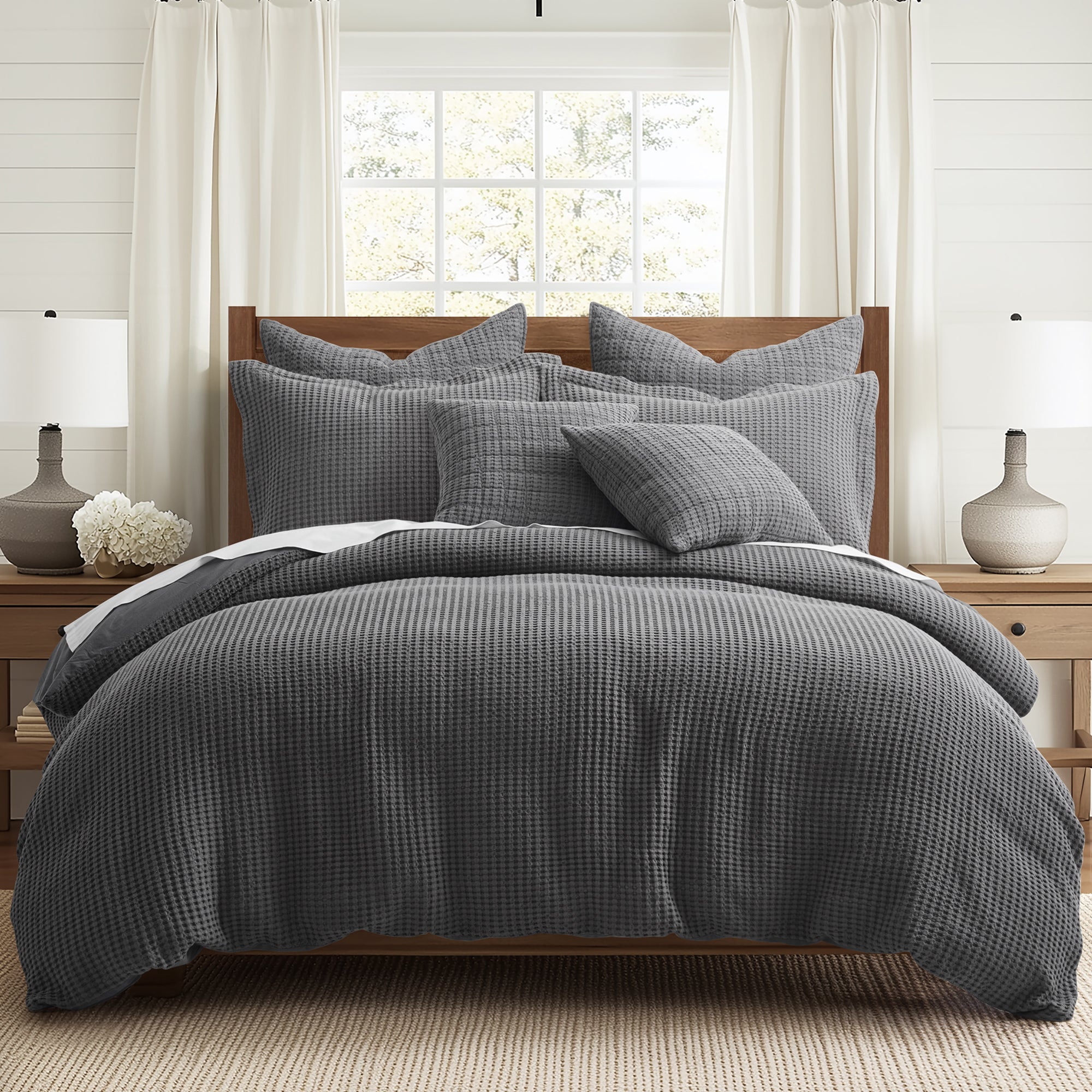 Mills Waffle Duvet Cover Set - Soft Textured Bedding for Cozy Comfort - Perfect for Master Bedroom, Guest Room & Dorm Decor