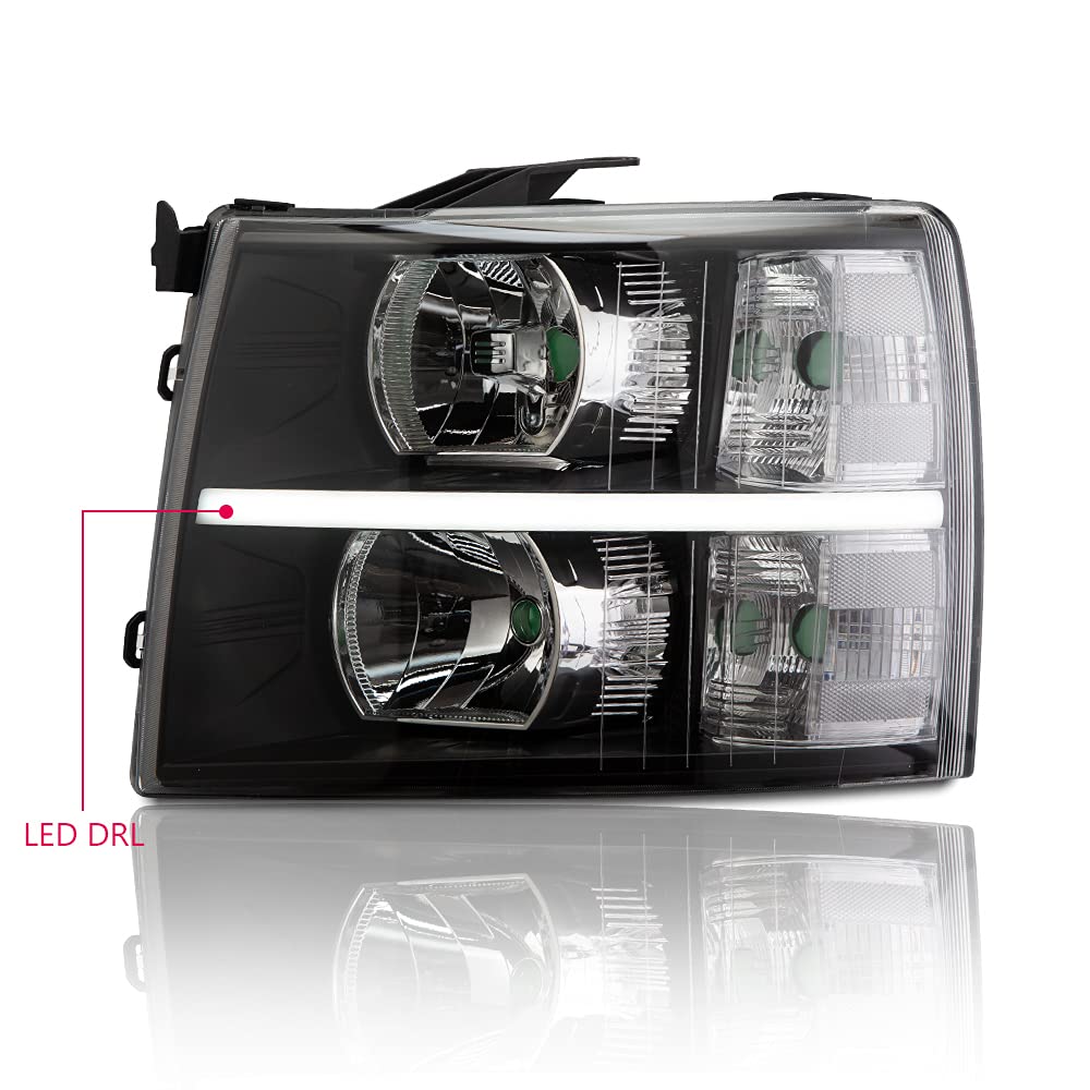 G-PLUS LED DRL Headlights for 2007-2014 Chevy Silverado 2500 3500 & HD Models | Compatible with 2007-2013 Silverado 1500 | Clear Lens Black Housing | Upgrade Your Truck Lighting for Night Driving & Off-Road Adventures