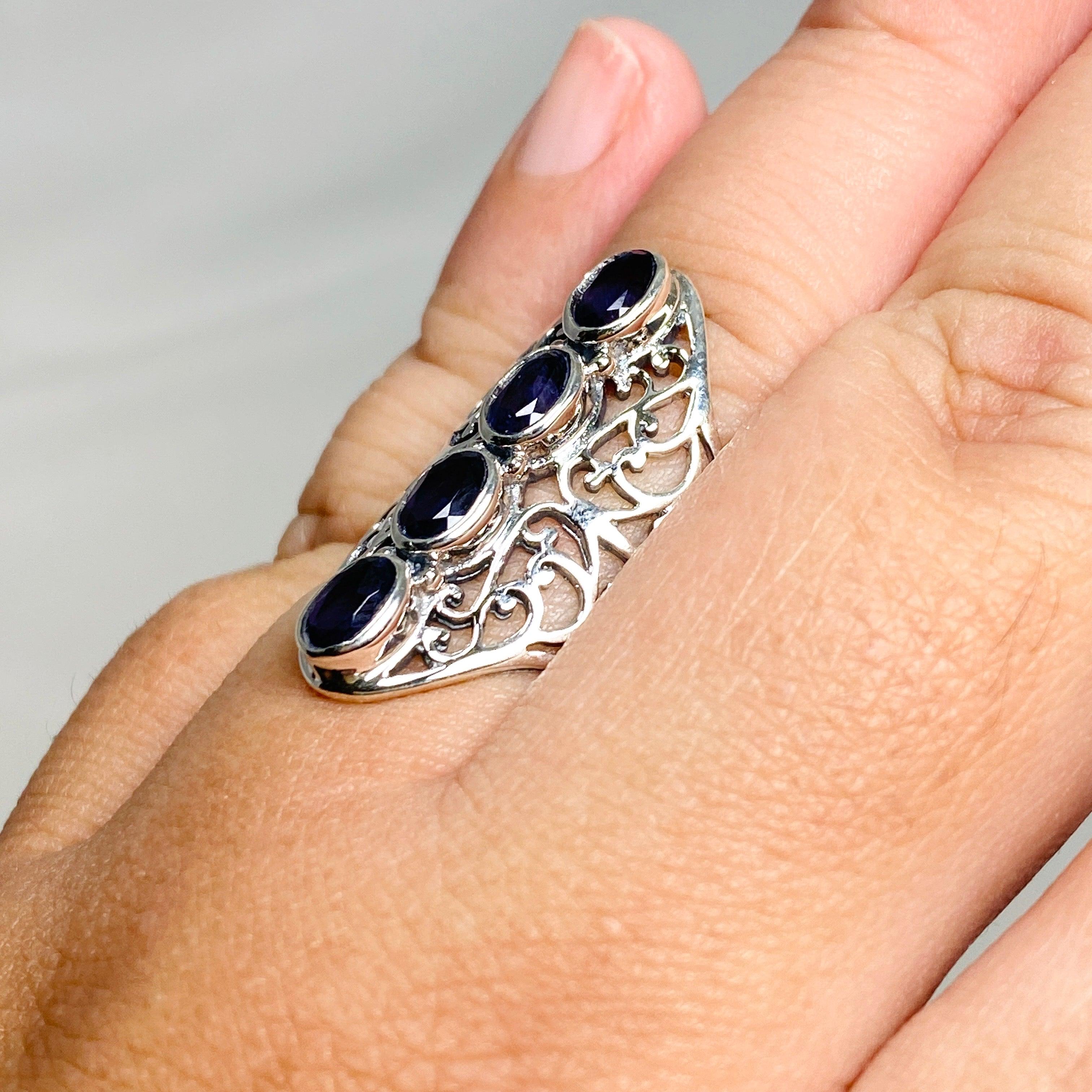 Iolite Faceted Multi-Stone Filigree Ring R3608 - Elegant Jewelry for Women, Perfect for Weddings, Parties & Special Occasions