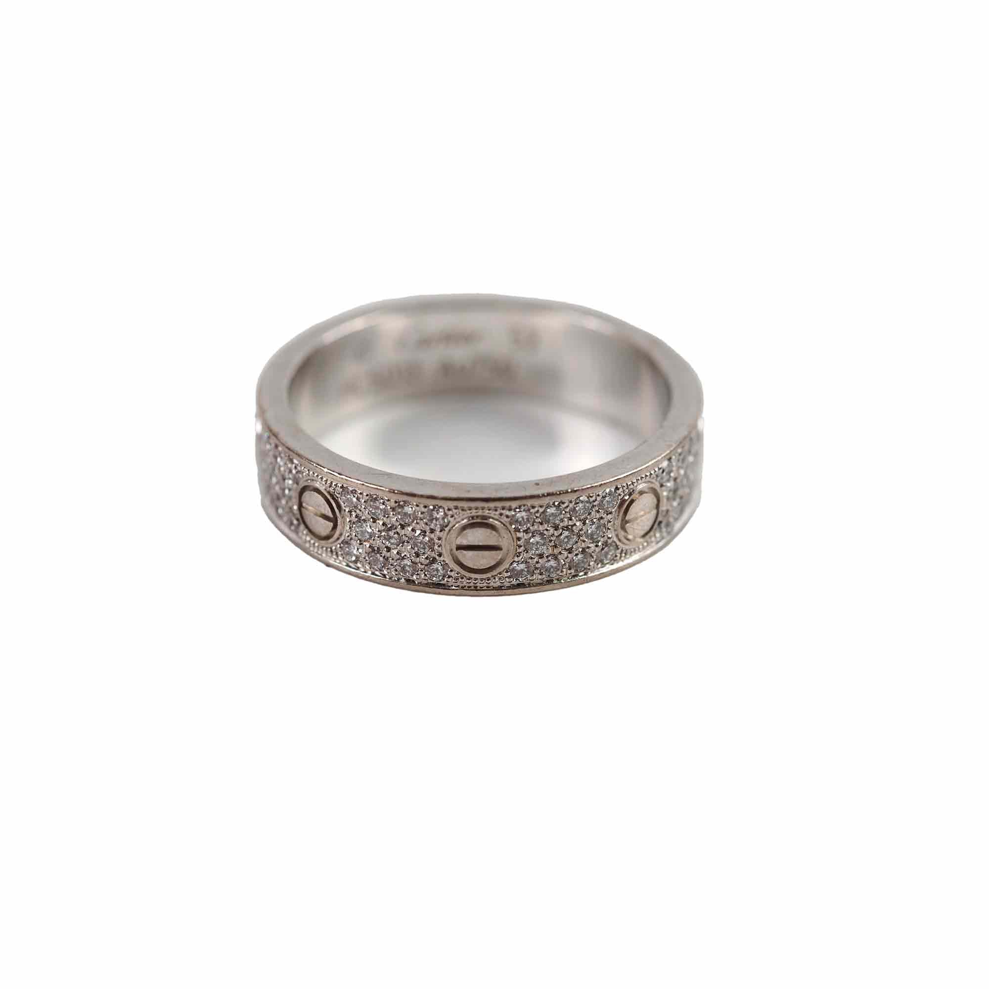 Cartier Pave Diamond Love Ring in 18K White Gold - Size 53 for Women | Luxury Wedding Band, Anniversary Gift & Engagement Ring for Special Occasions