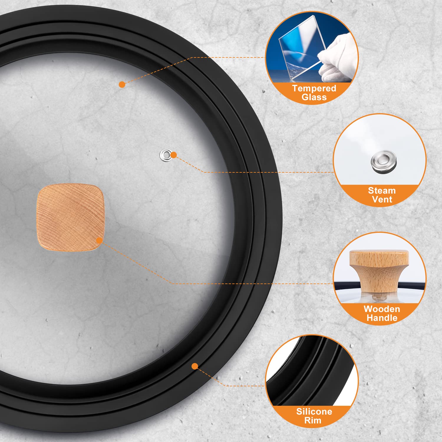 Wadaza Universal Tempered Glass Pan Lid with Wooden Knob - Fits 11, 12, 12.5 Inch Pots, Pans & Woks - Dishwasher Safe Cookware Cover for Frying, Sautéing & Simmering - Perfect for Stovetop Cooking & Food Storage