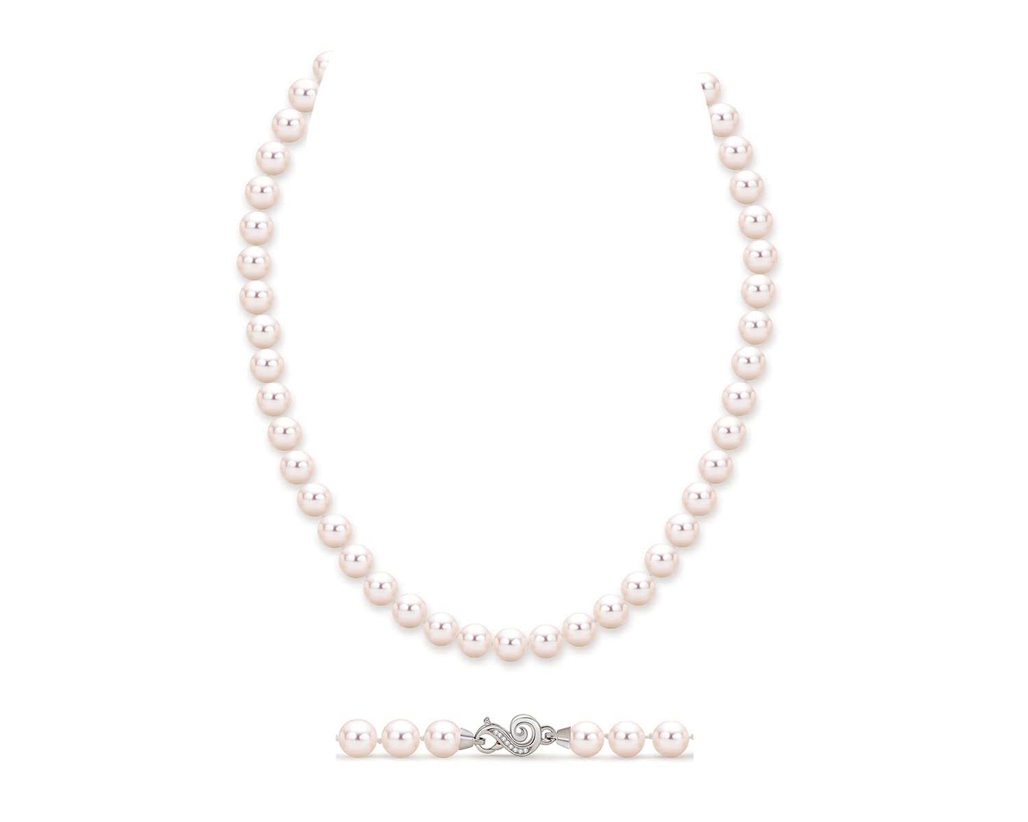 DENGGUANG White Round Freshwater Cultured Pearl Necklace for Women - 925 Sterling Silver Clasp, 18/20/36 Inch Length - Elegant Wedding, Anniversary & Bridal Jewelry Gift - Perfect for Formal Events, Date Nights & Special Occasions