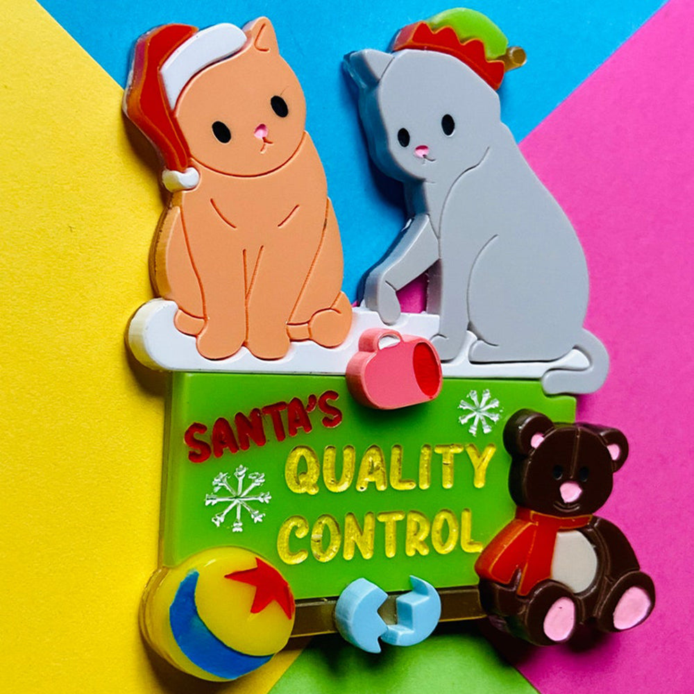 Makokot Design Santa's Quality Control Acrylic Brooch - Christmas Collection Holiday Pin for Jackets, Bags & Gifts