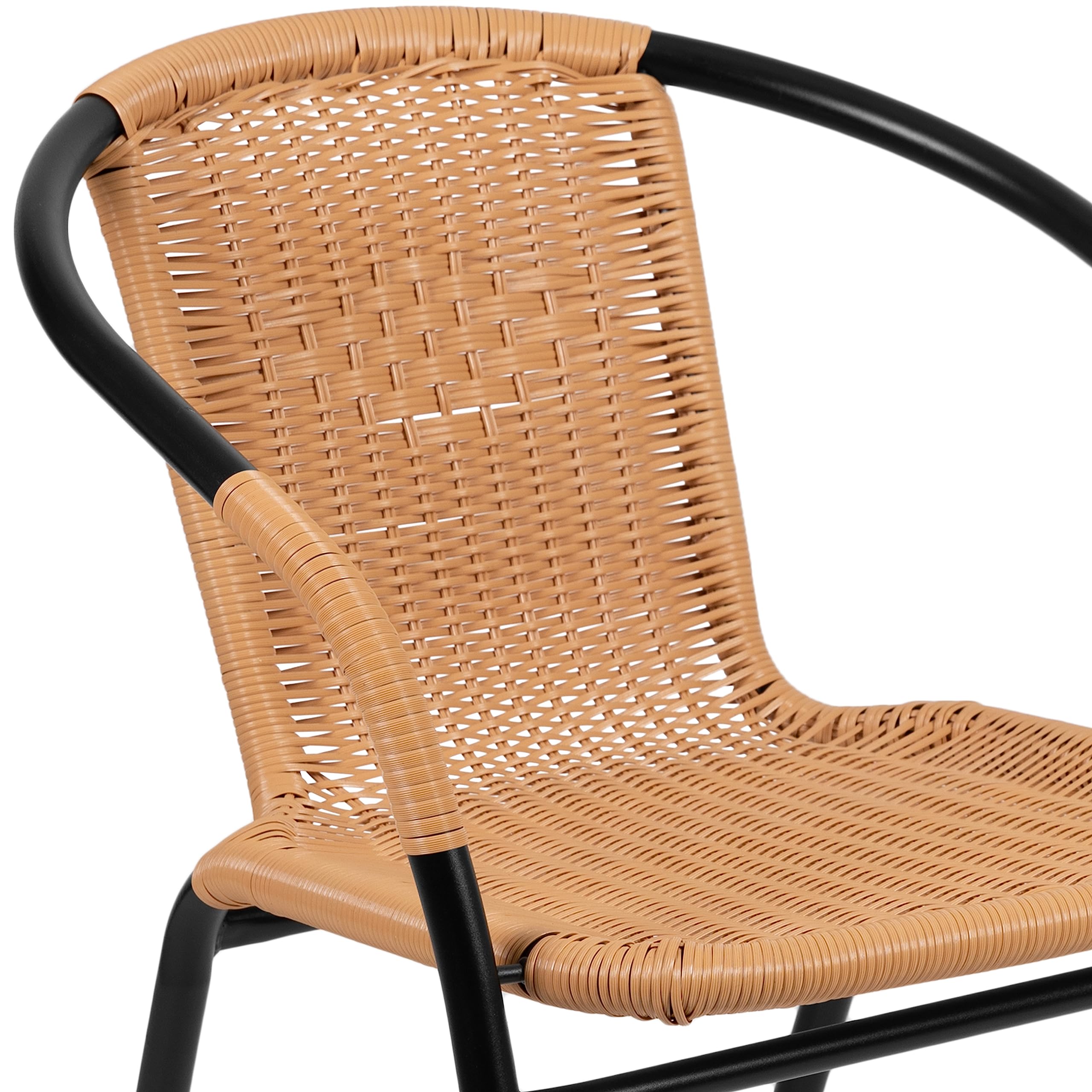 Flash Furniture Lila 4-Pack Beige Rattan Stackable Chairs for Indoor & Outdoor Use - Stylish Dining Chairs for Restaurants, Cafes, Patios & Home Decor