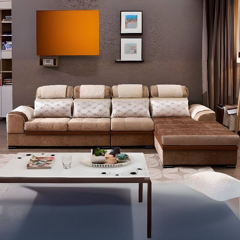 L-Shaped Reclining Sofa in Coffee Brown - Right-Hand Facing Sectional Couch with Cup Holders | Perfect for Living Room, Home Theater & Family Gatherings