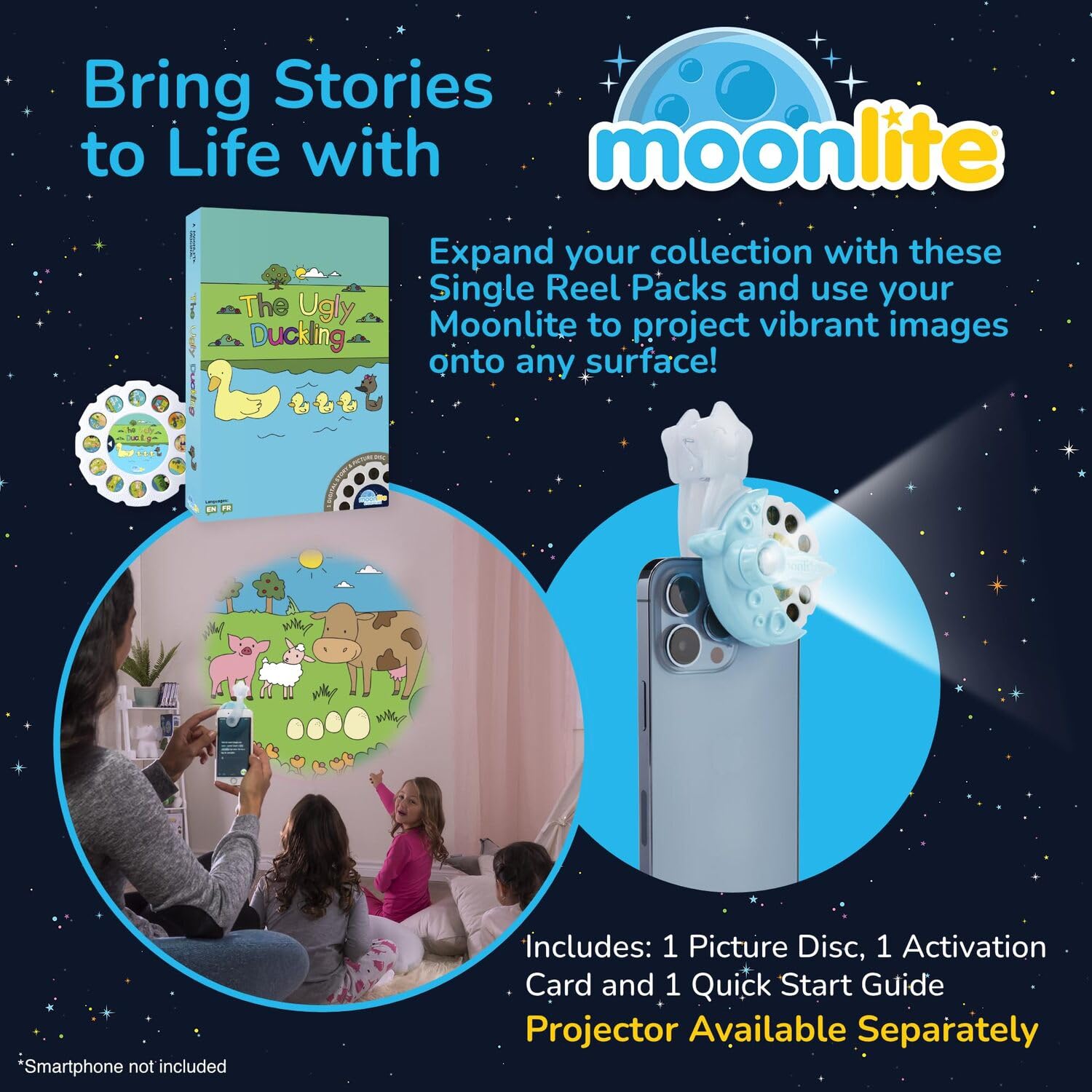 Moonlite Storytime The Ugly Duckling Projector Storybook Reel – Interactive Digital Storytelling with Fun Sound Effects | Early Learning Educational Toy for Toddlers Ages 12+ Months | Perfect for Bedtime Reading, Classroom Activities & Family Bonding