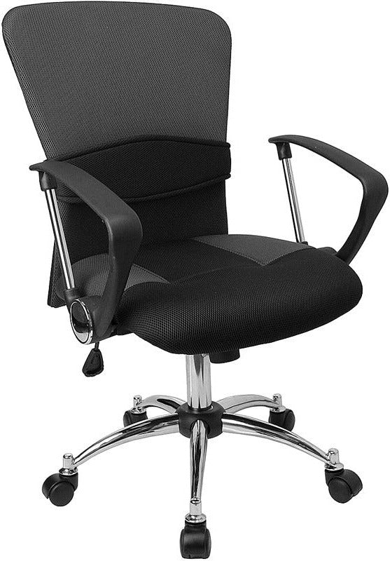 Ergonomic FLASH Mindy Mid Back Mesh Office Chair with Adjustable Lumbar Support & Arms - Swivel Task Chair for Home & Office Workspace - Blue Mesh Back for Breathable Comfort
