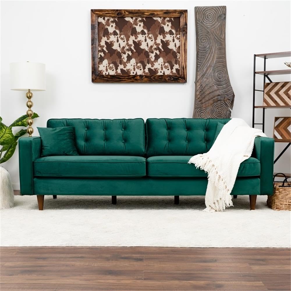ASHCROFT Ophelia Mid Century Modern Velvet Sofa - Stylish Living Room Couch for Small Spaces, Apartments & Cozy Home Decor