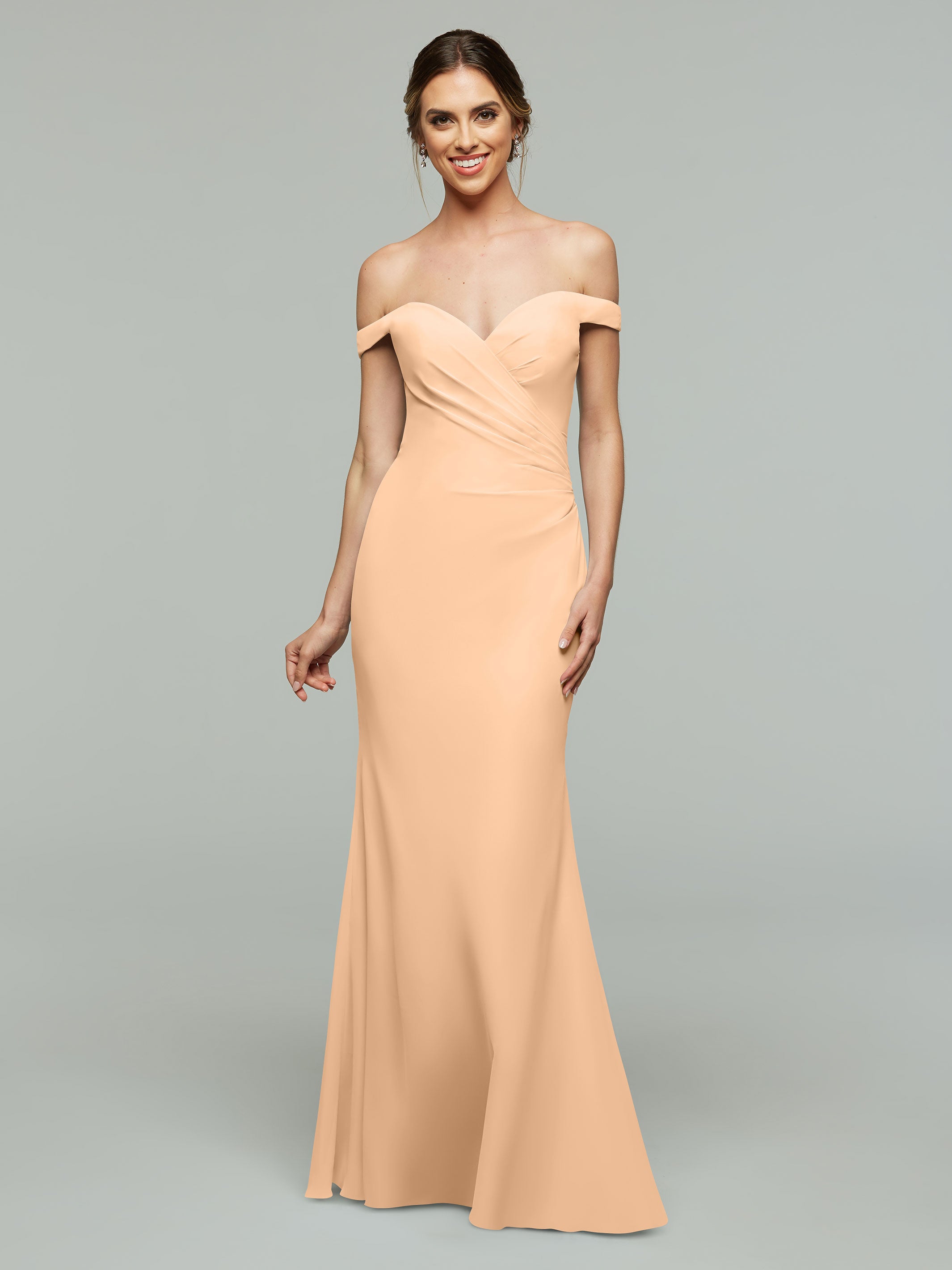 Elegant Off-the-Shoulder Chiffon Bridesmaid Dress with Fit & Flare Silhouette | Perfect for Weddings, Prom & Formal Events