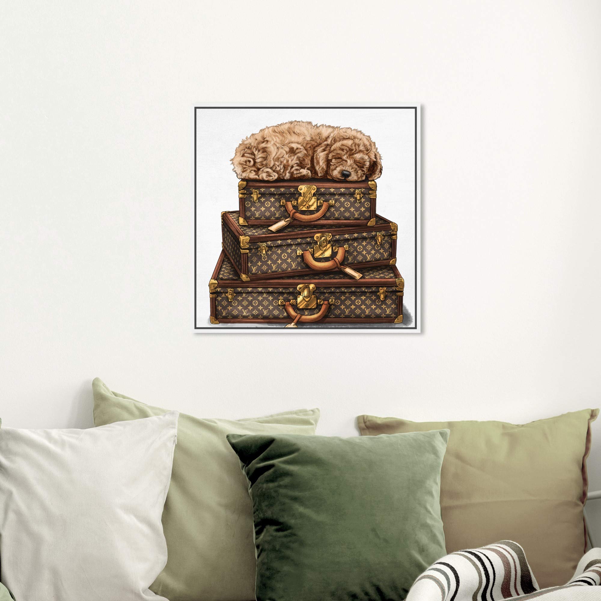 Oliver Gal Artist Co. Sleeping Poodle Framed Wall Art - 20x20 Inch Brown & White Canvas Print - Fashion Home Decor for Living Room, Bedroom & Office