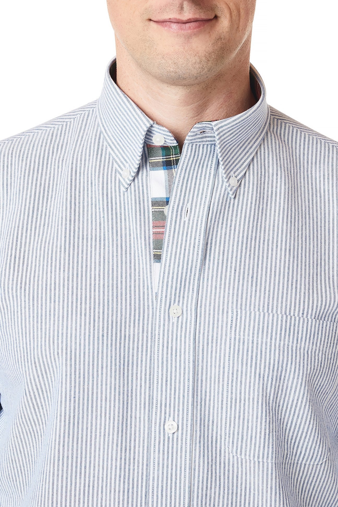 Men's Chase Oxford Shirt - Classic Blue Stripe with Dress Stewart Trim | Business Casual & Office Wear