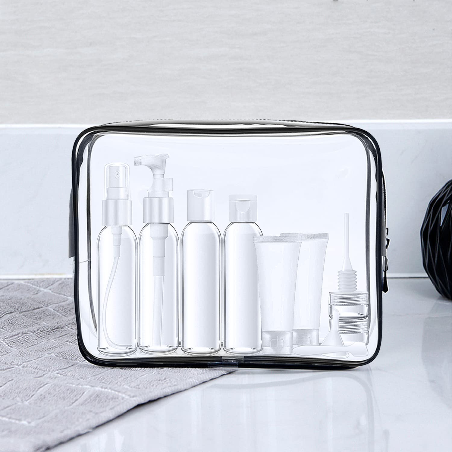 KKSTY 13Pcs Travel Bottles Set with Clear Toiletries Bag - Leak Proof Travel Accessories Kit for Liquids, Cosmetics, Shampoo & Body Wash - Perfect for Airplane Carry On, Vacation & Camping Trips