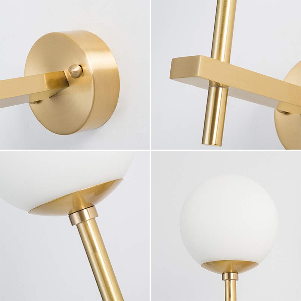 Luxury Glass White Ball Wall Lamp - Modern Wall Mounted Light Fixture with Antique Brass Finish - 2-Light Wall Sconce for Living Room, Bedroom, Bathroom & Hallway - Elegant Ambient Lighting for Home Decor & Interior Design