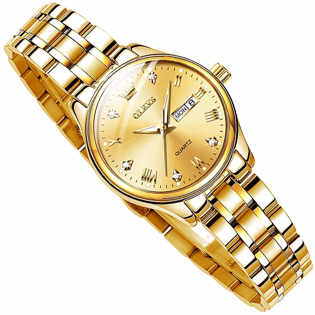 OLEVS Women's Vintage Stainless Steel Watch - Gold/Silver Two-Tone, Waterproof for Daily Wear
