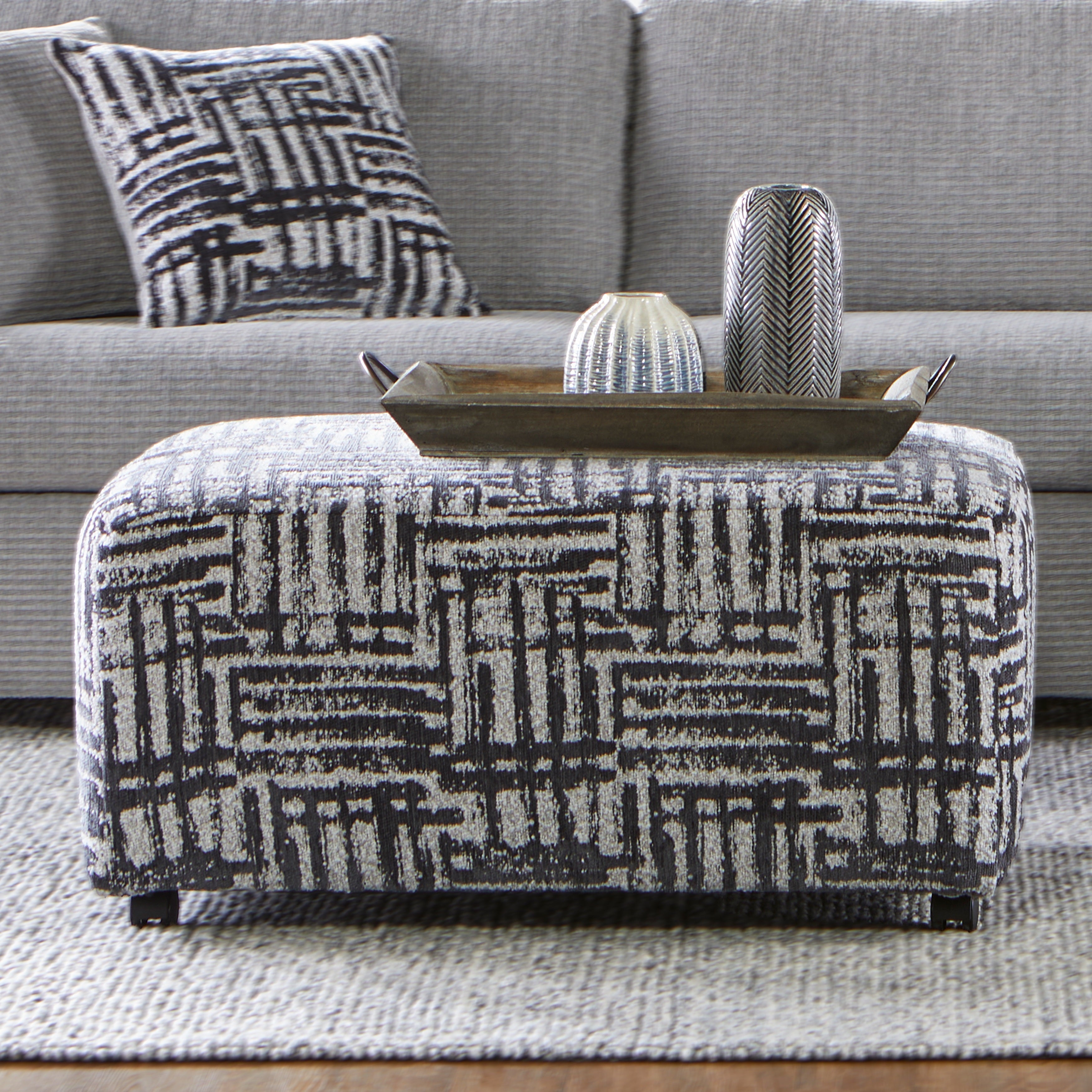 Roundhill Furniture Lancelot Striped Cocktail Ottoman - Stylish Footrest & Extra Seating for Living Room, Bedroom or Office