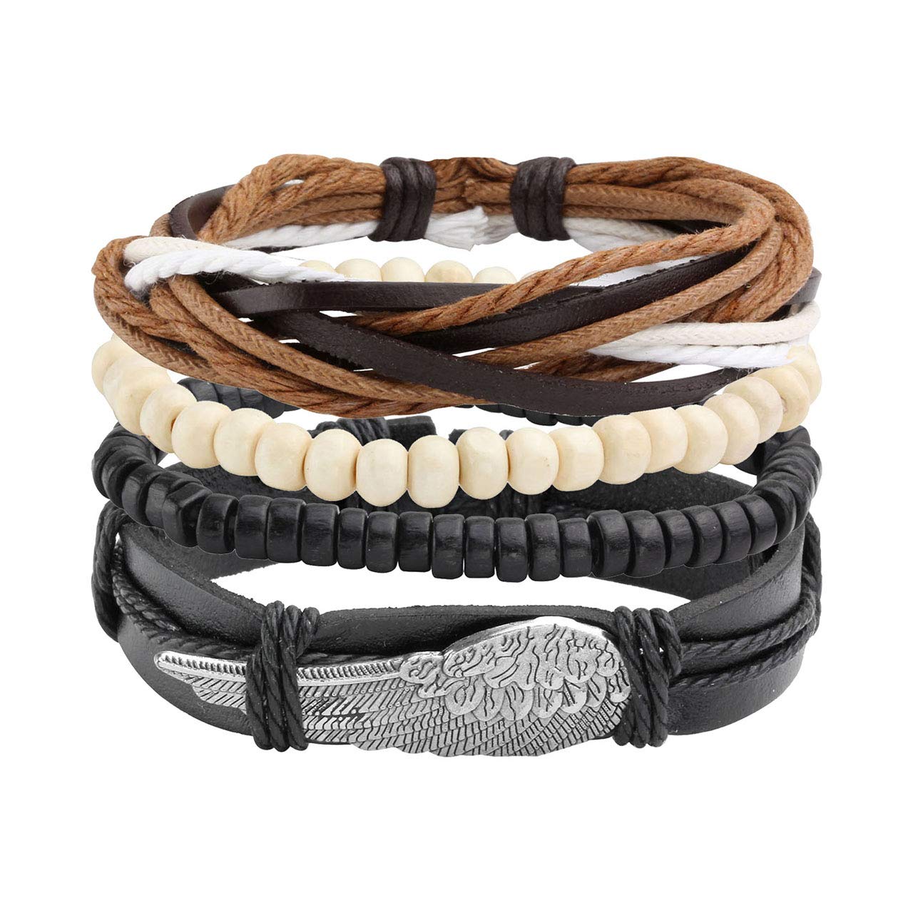 Manfnee 6-12PCS Braided Faux Leather Bracelet Set - Punk Cuff Wrap Bracelets for Men & Women - Adjustable Wristbands for Casual Wear, Music Festivals & Boho Style