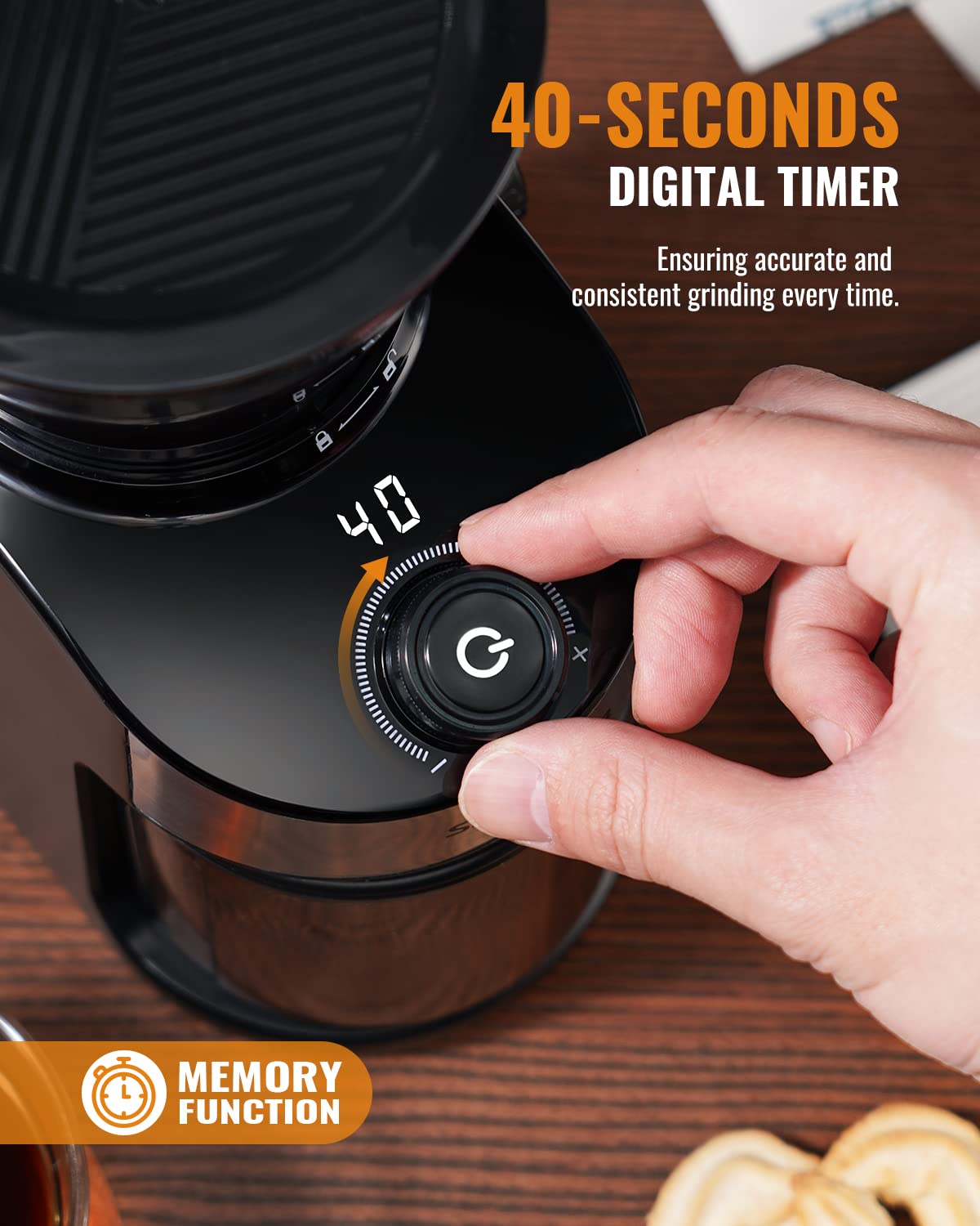SHARDOR Electric Coffee Grinder with Adjustable Burr Mill - 25 Precise Grind Settings, 40-Second Digital Timer, Quiet Operation for Home & Office Use - Perfect for Espresso, French Press & Cold Brew (Black)
